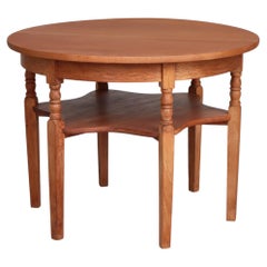 1950s Danish Oak Side Table with Sculptural Turned Legs and Wavy Lower Shelf