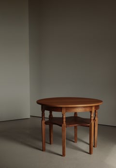 1950s Danish Oak Side Table with Sculptural Turned Legs and Wavy Lower Shelf