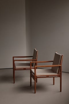 Ole Wanscher Safari Chairs in Oak & Light Canvas, Scandinavian Modern, 1960s
