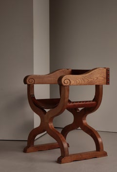 Art Nouveau Danish Cabinetmaker Armchair in Oakwood and Saddle Leather, 1920s