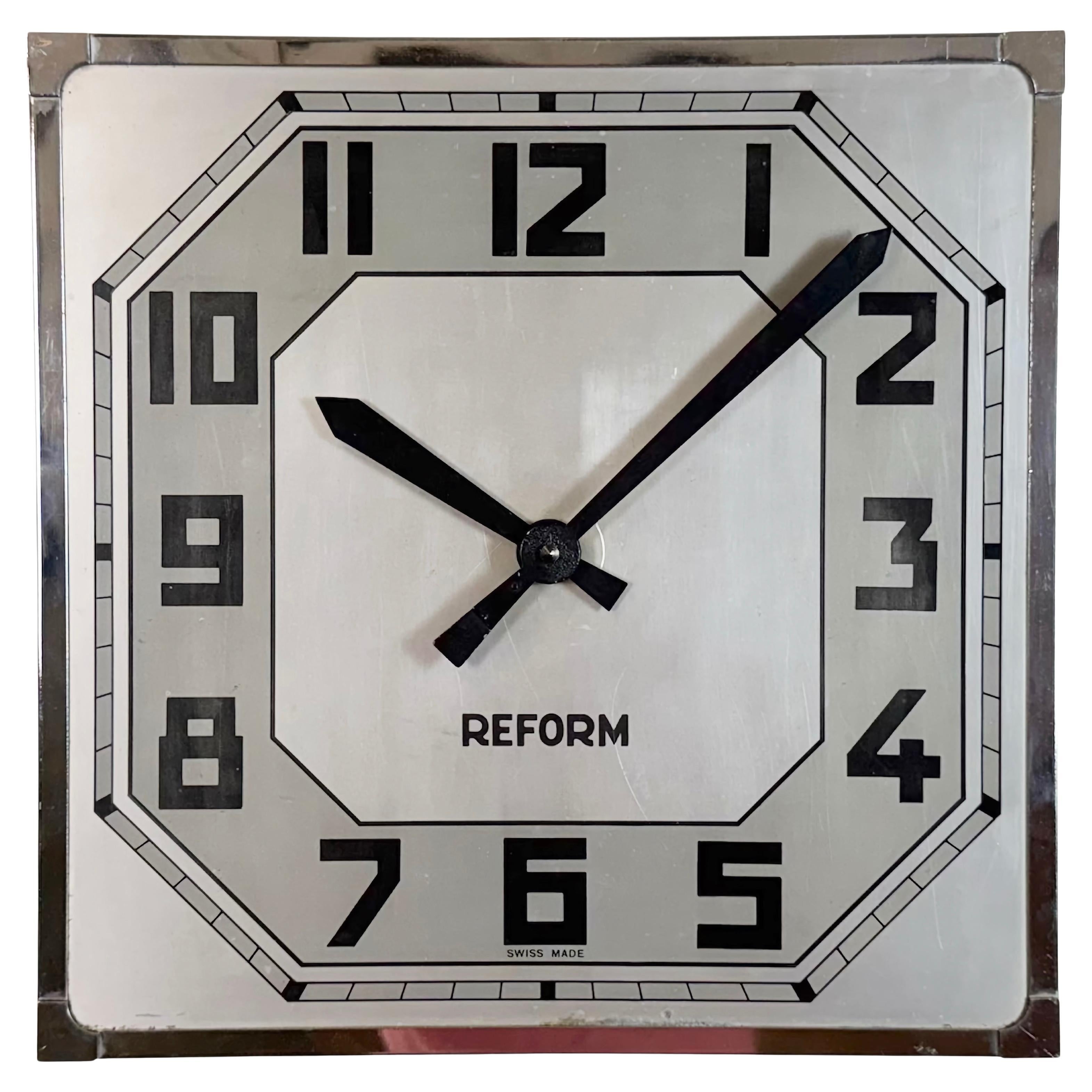 Vintage Swiss Square Wall Clock from Reform, 1950s