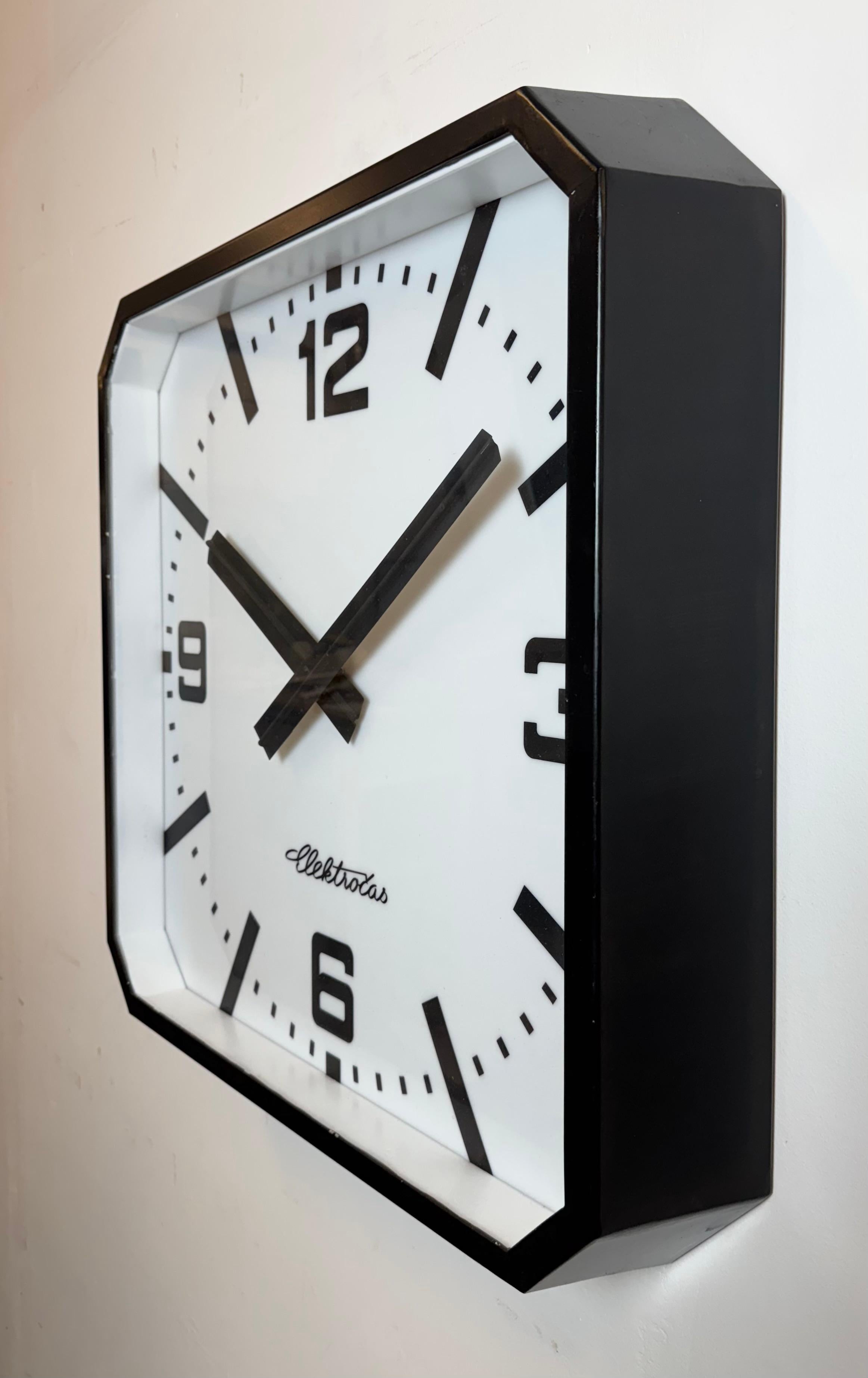 Huge Black Square Industrial Wall Clock from Elektročas, 1990s In Good Condition For Sale In Kojetice, CZ