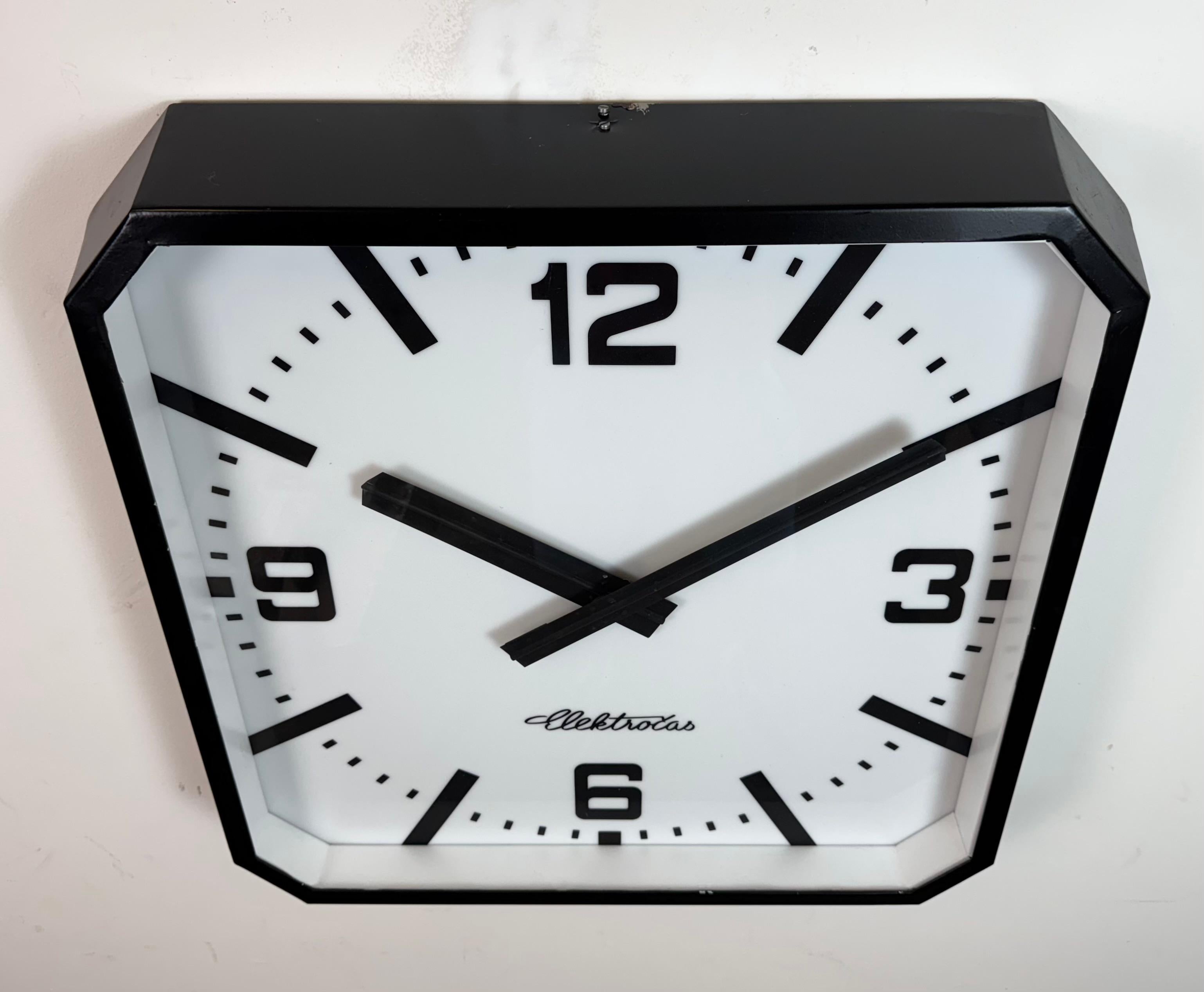 Glass Huge Black Square Industrial Wall Clock from Elektročas, 1990s For Sale