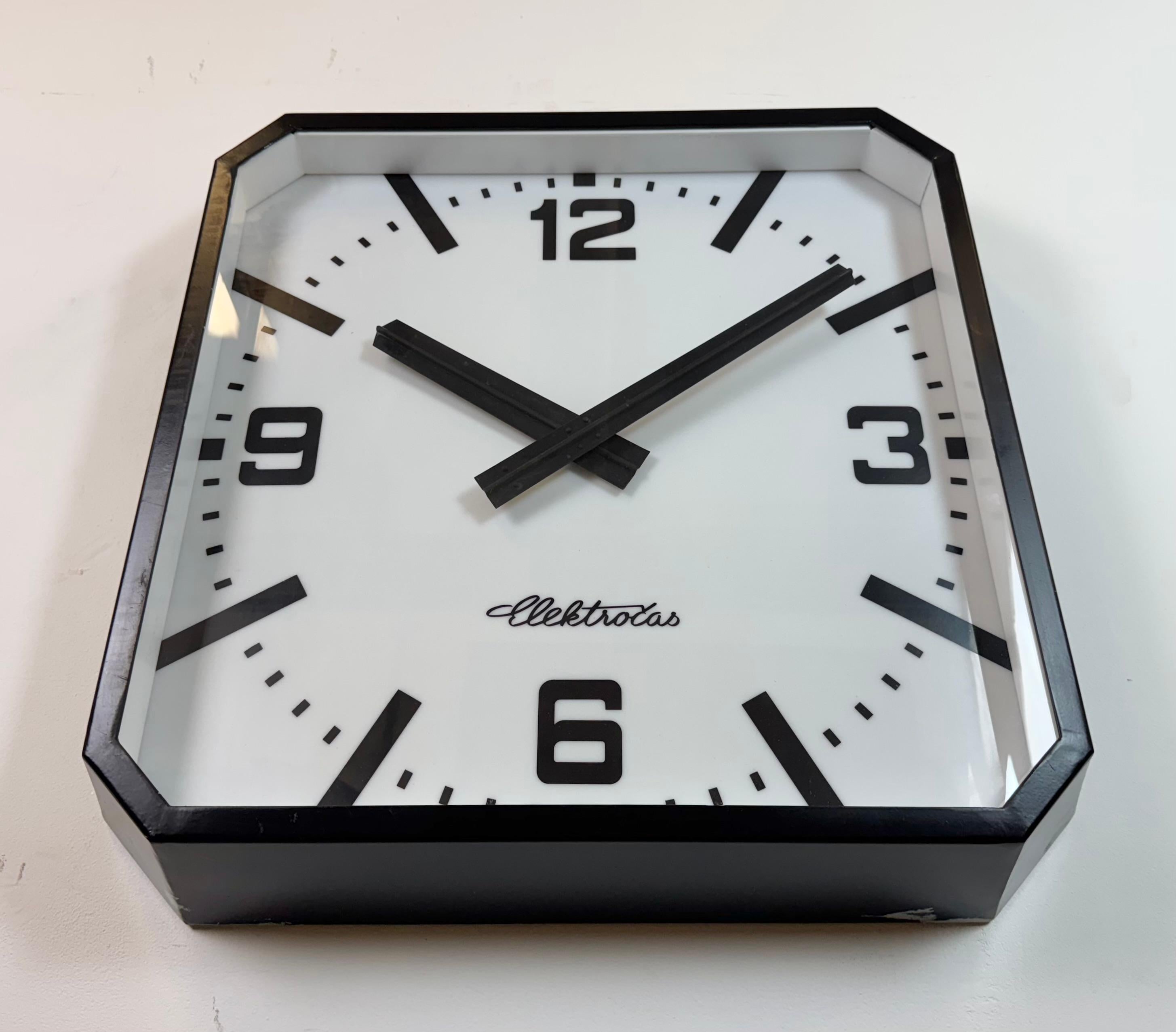 Huge Black Square Industrial Wall Clock from Elektročas, 1990s For Sale 1