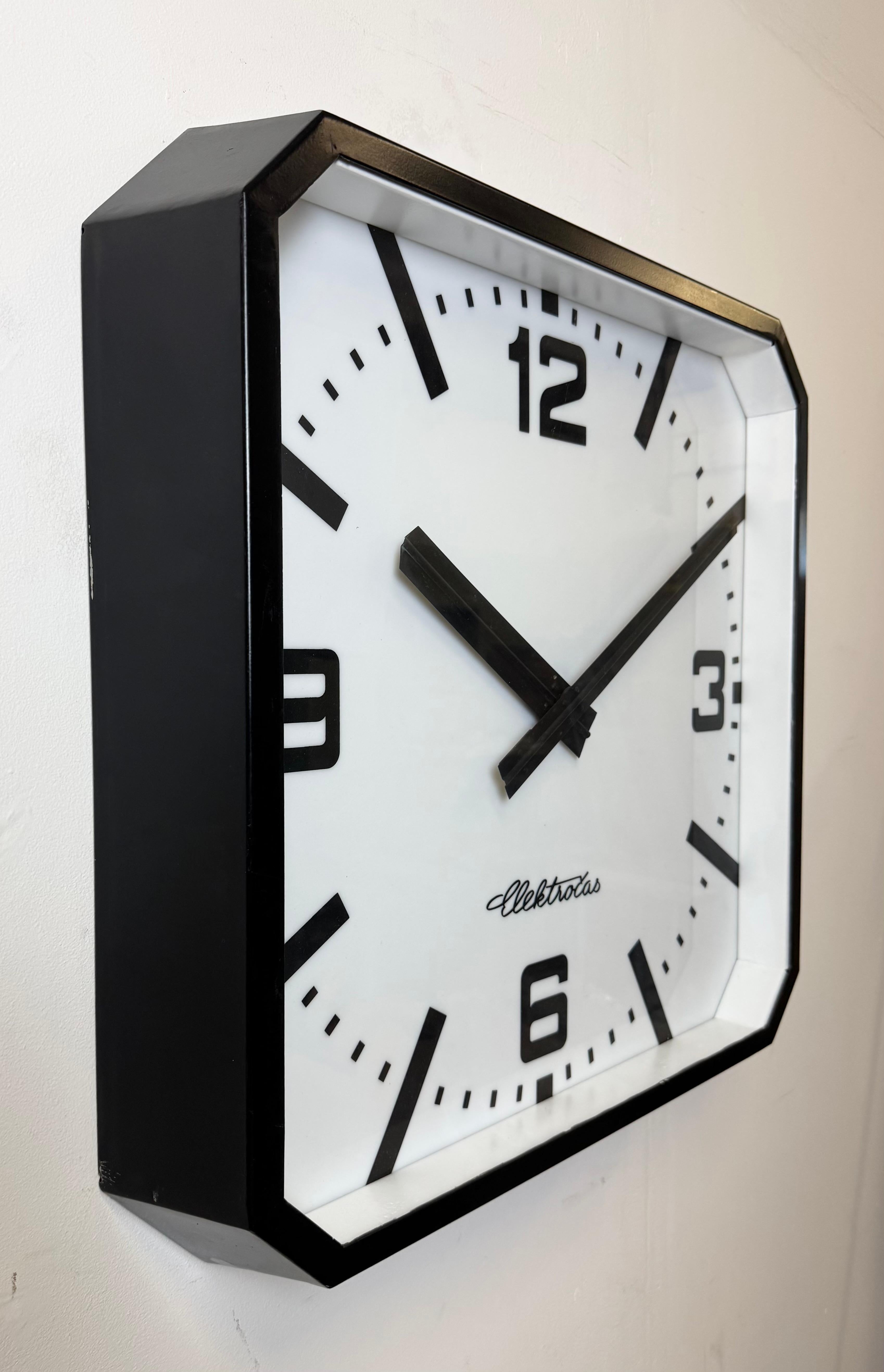 20th Century Huge Black Square Industrial Wall Clock from Elektročas, 1990s For Sale