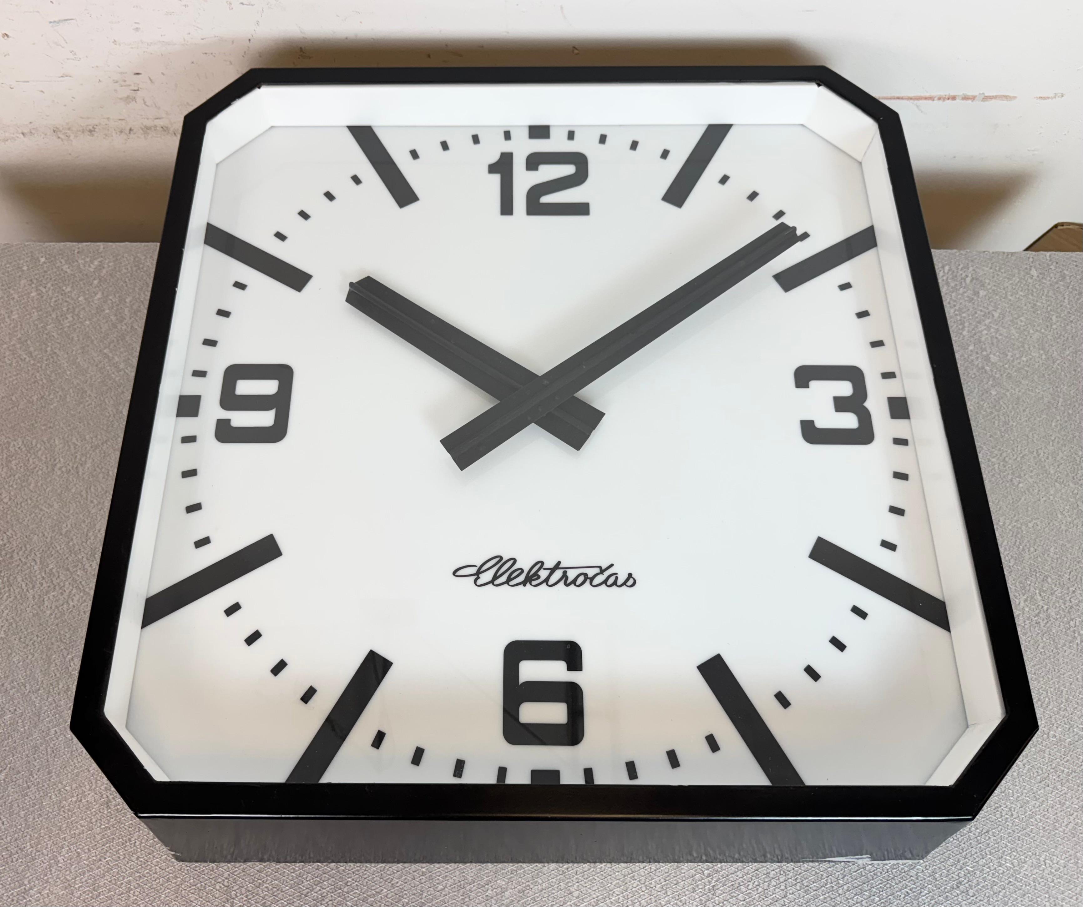 Huge Black Square Industrial Wall Clock from Elektročas, 1990s For Sale 3