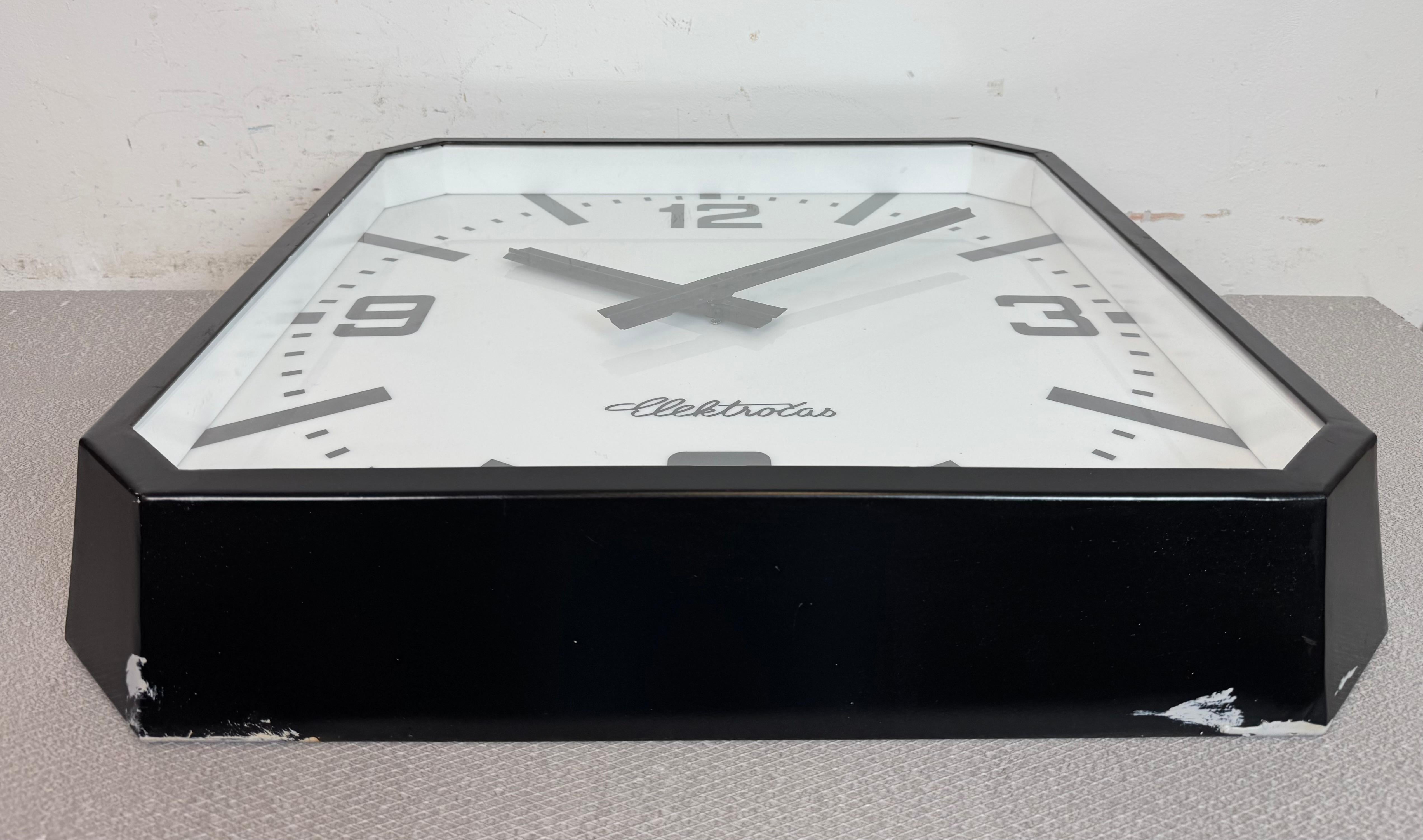 Huge Black Square Industrial Wall Clock from Elektročas, 1990s For Sale 2