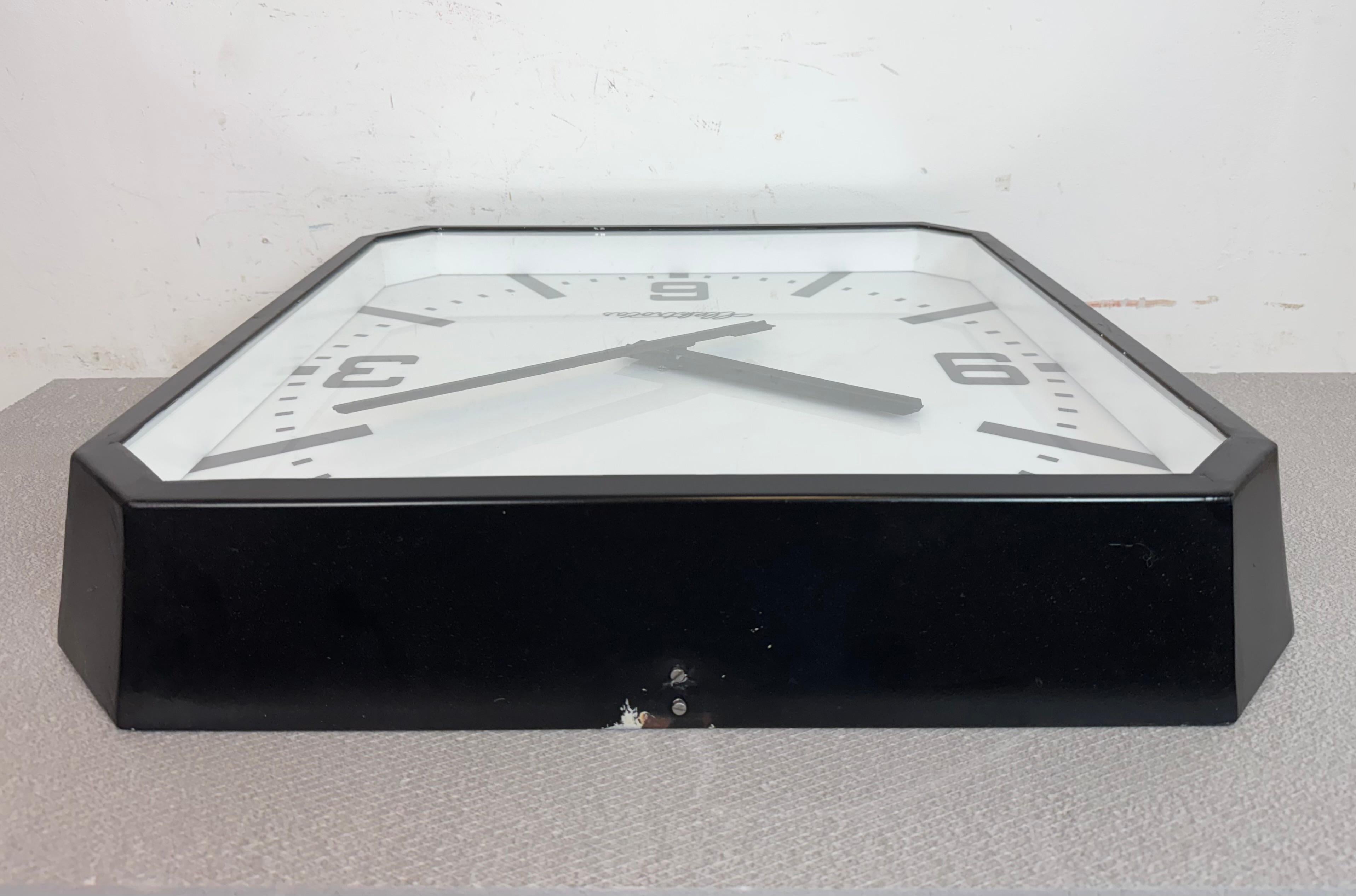 Huge Black Square Industrial Wall Clock from Elektročas, 1990s For Sale 7