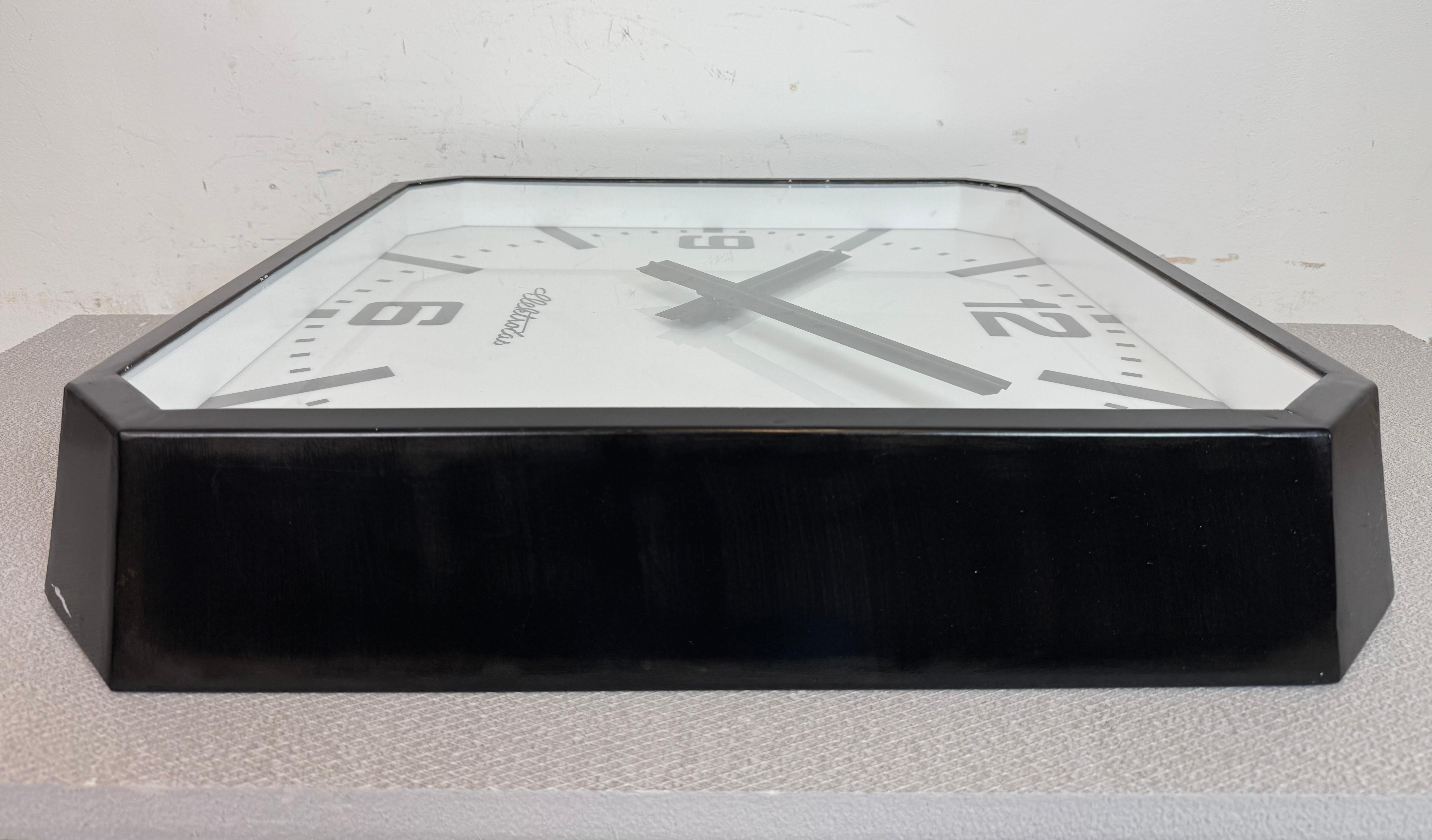 Huge Black Square Industrial Wall Clock from Elektročas, 1990s For Sale 6