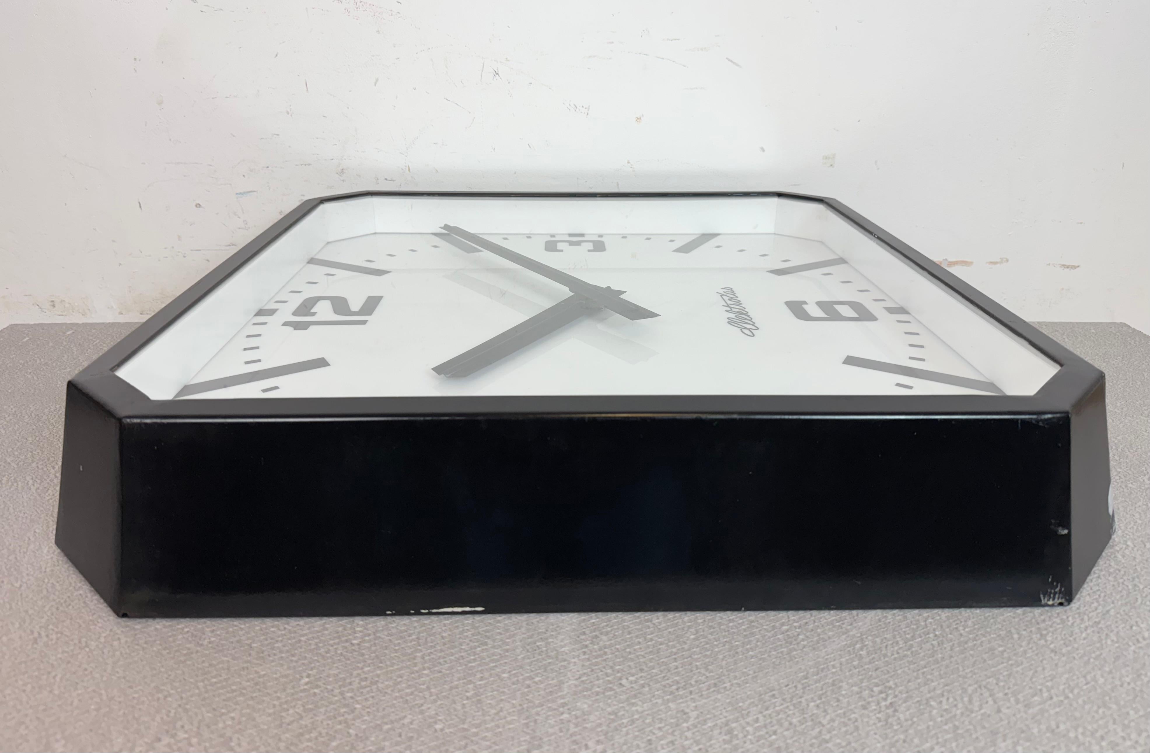 Huge Black Square Industrial Wall Clock from Elektročas, 1990s For Sale 8