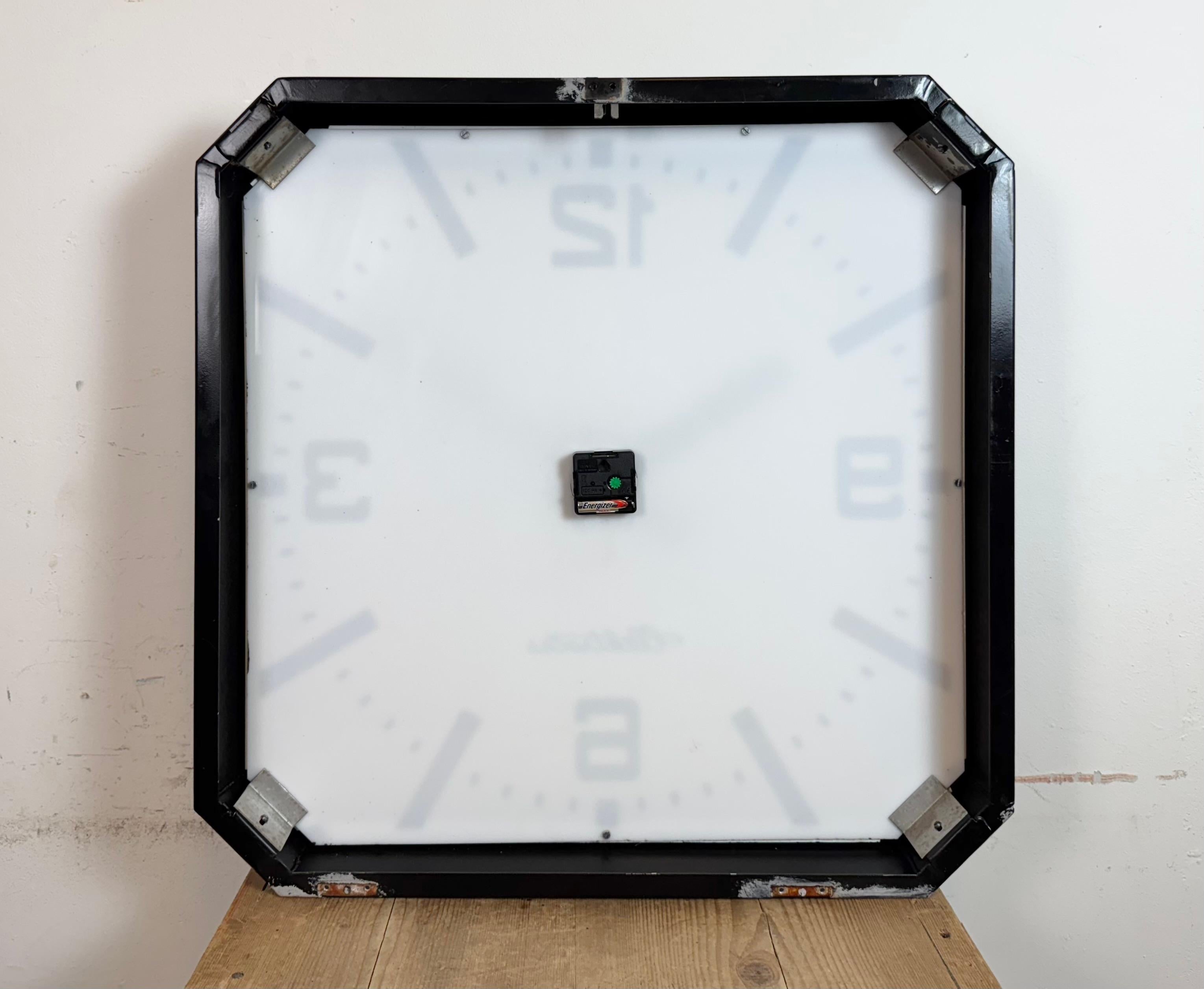 Huge Black Square Industrial Wall Clock from Elektročas, 1990s For Sale 9