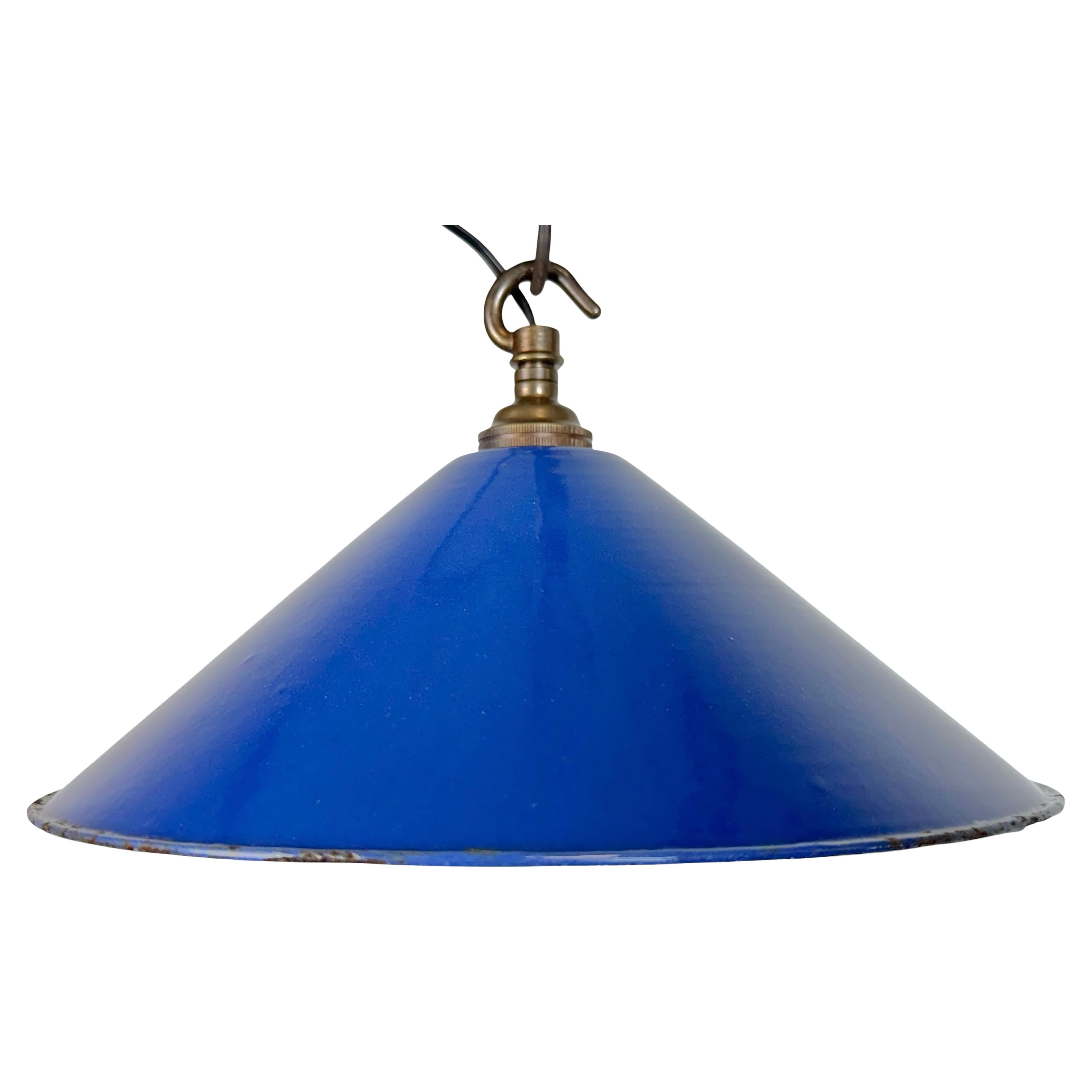 Industrial Blue Enamel Factory Pendant Lamp, 1950s