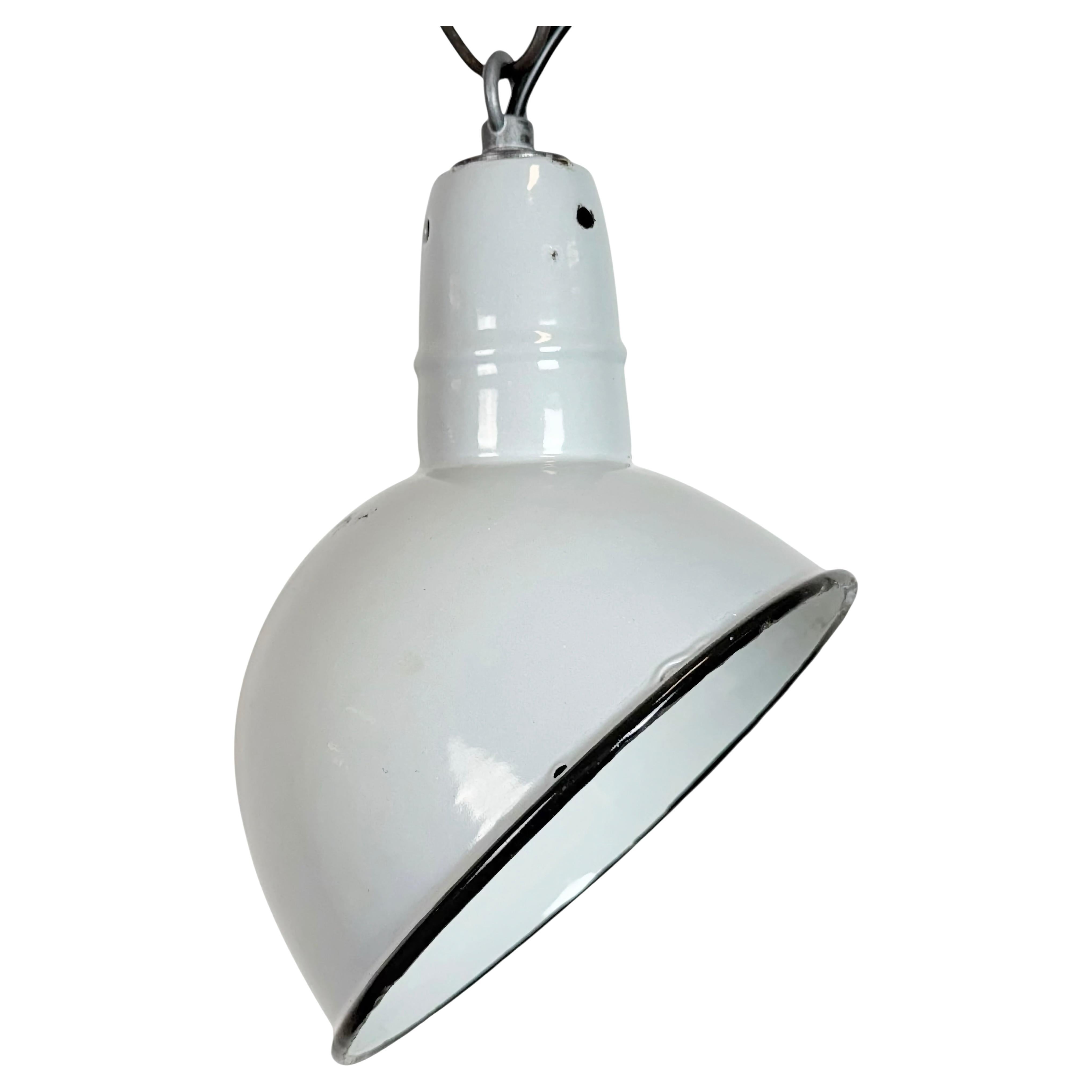 Industrial Grey Enamel Factory Pendant Lamp, 1960s