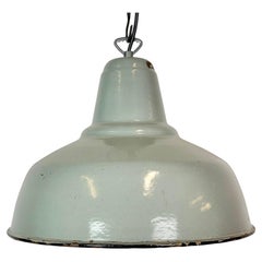 Lampada a sospensione industriale di fabbrica in smalto grigio, anni '60