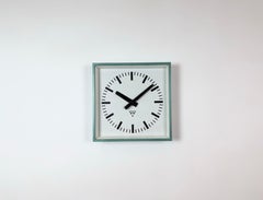 Green Industrial Square Wall Clock from Pragotron, 1970s