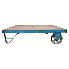 Large Blue Industrial Coffee Table Cart, 1960s