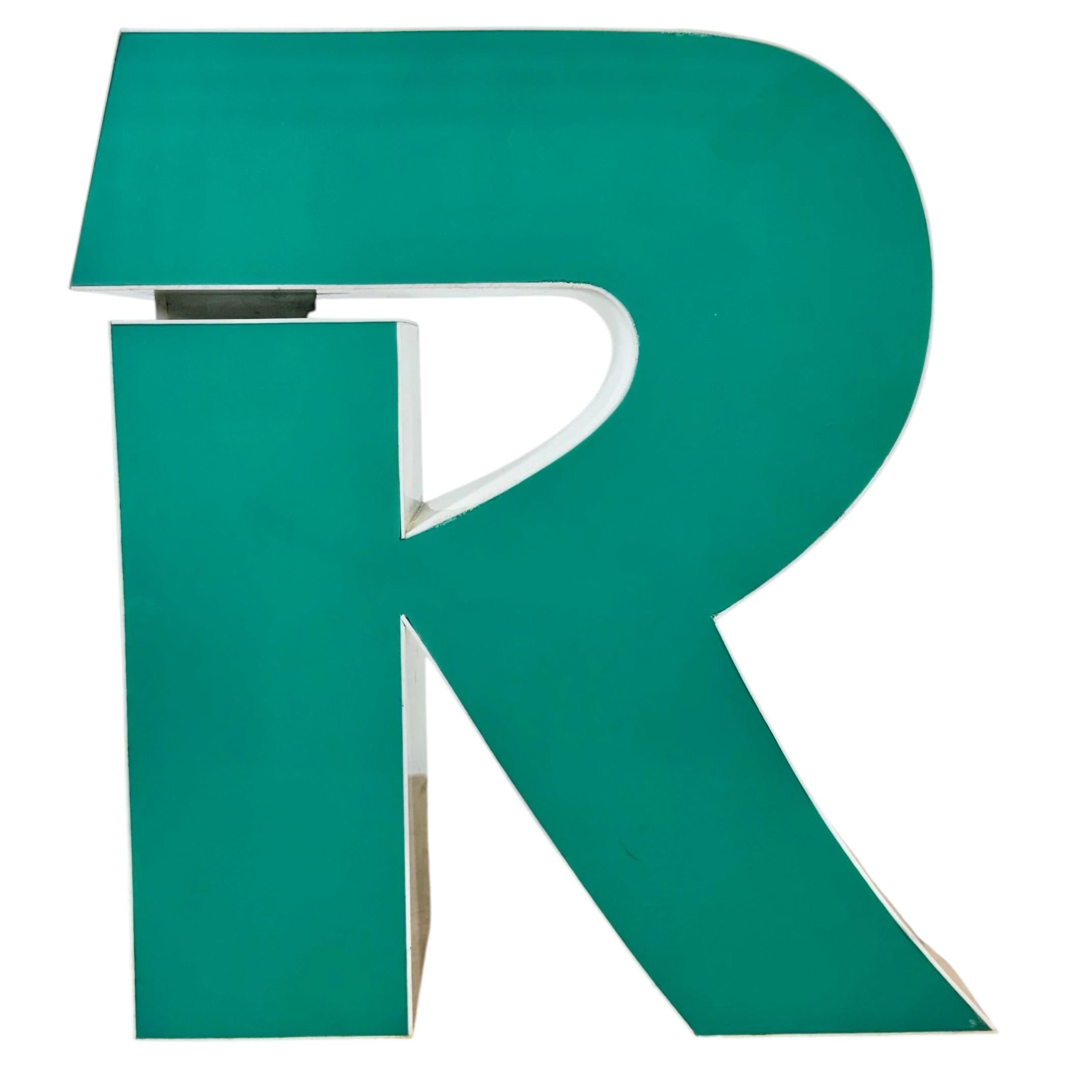 Vintage Green Illuminated Letter R , 1970s