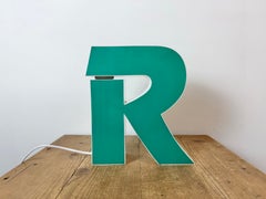 Vintage Green Illuminated Letter R , 1970s