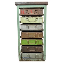 Vintage Green Industrial Iron Chest of Drawers, 1950s