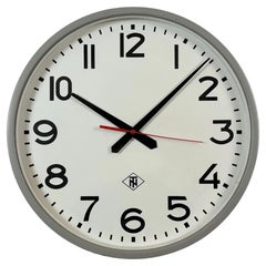 Large Grey Industrial Wall Clock from TN, 1960s