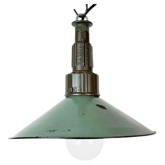 Industrial Petrol Enamel Military Pendant Lamp with Cast Aluminium Top, 1960s