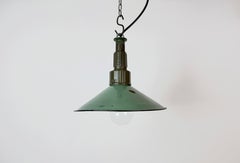 Industrial Petrol Enamel Military Pendant Lamp with Cast Aluminium Top, 1960s