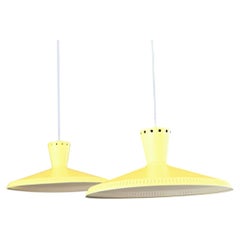 Pastel Yellow Mid Century Pendant Lights by Philips Circa 1950s