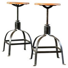 Height Adjustable Industrial Bar Stools By Bienaise Circa 1950s