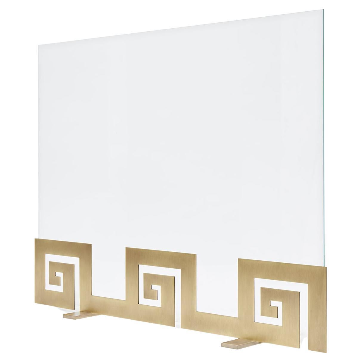 Contemporary Fireplace Screen "Apollo" in Brass and Fireproof Glass, by Anaktae