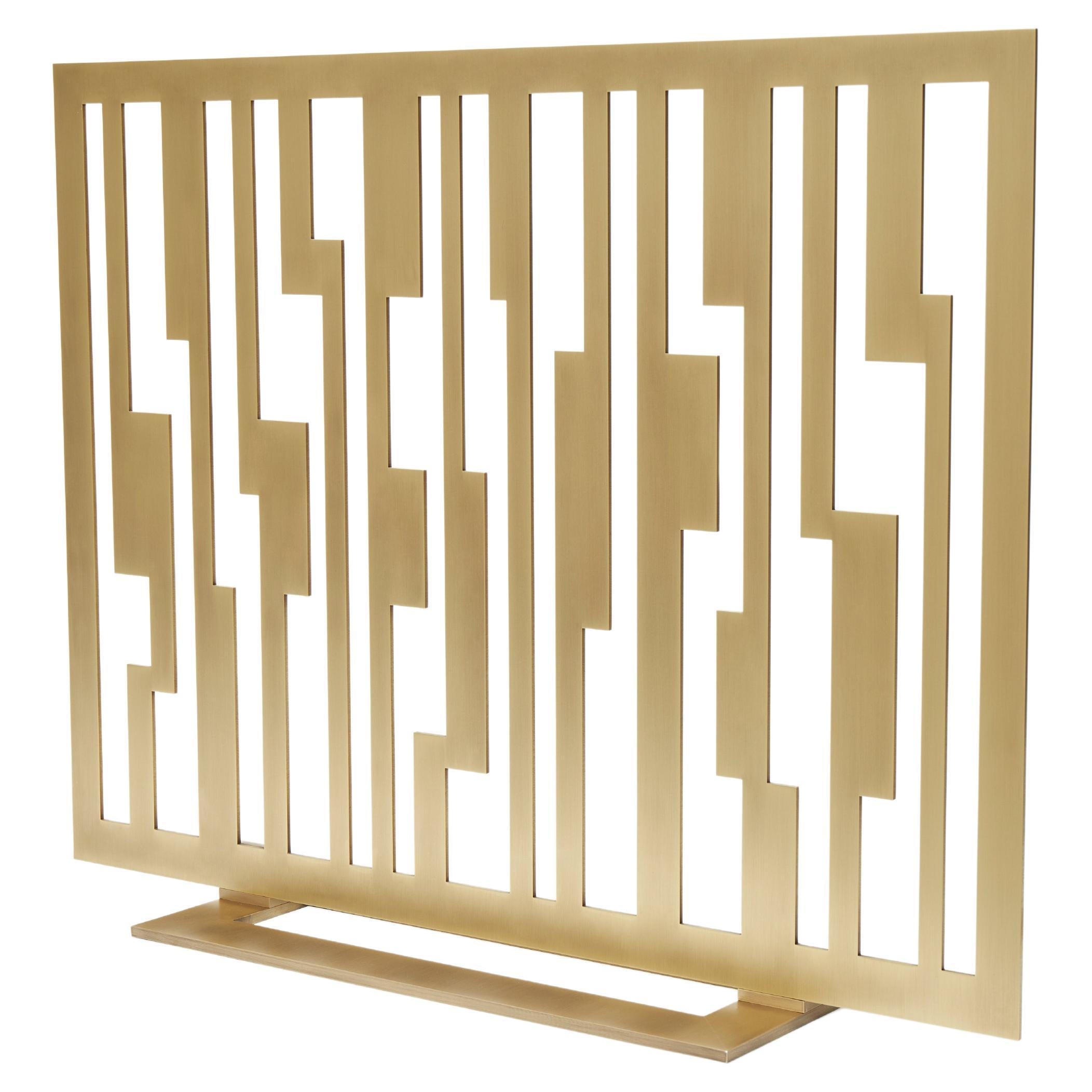 Contemporary Fireplace Screen "Adranus" in Brass with Linear Pattern, by Anaktae