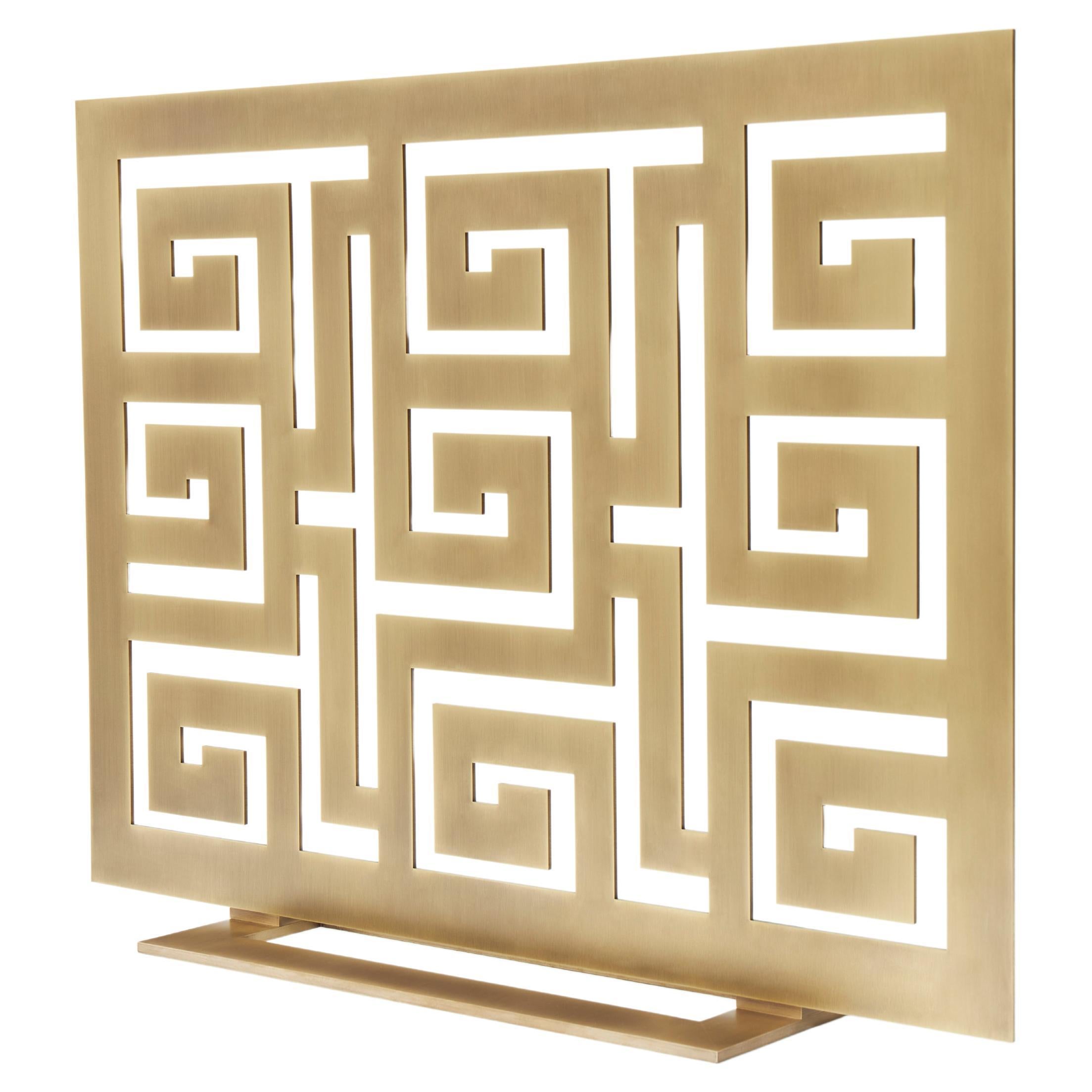 Contemporary Fireplace Screen "Estia" in Brass with Greek Key Pattern by Anaktae For Sale