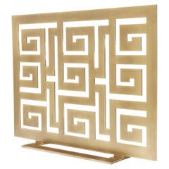 Contemporary Fireplace Screen "Estia" in Brass with Greek Key Pattern by Anaktae