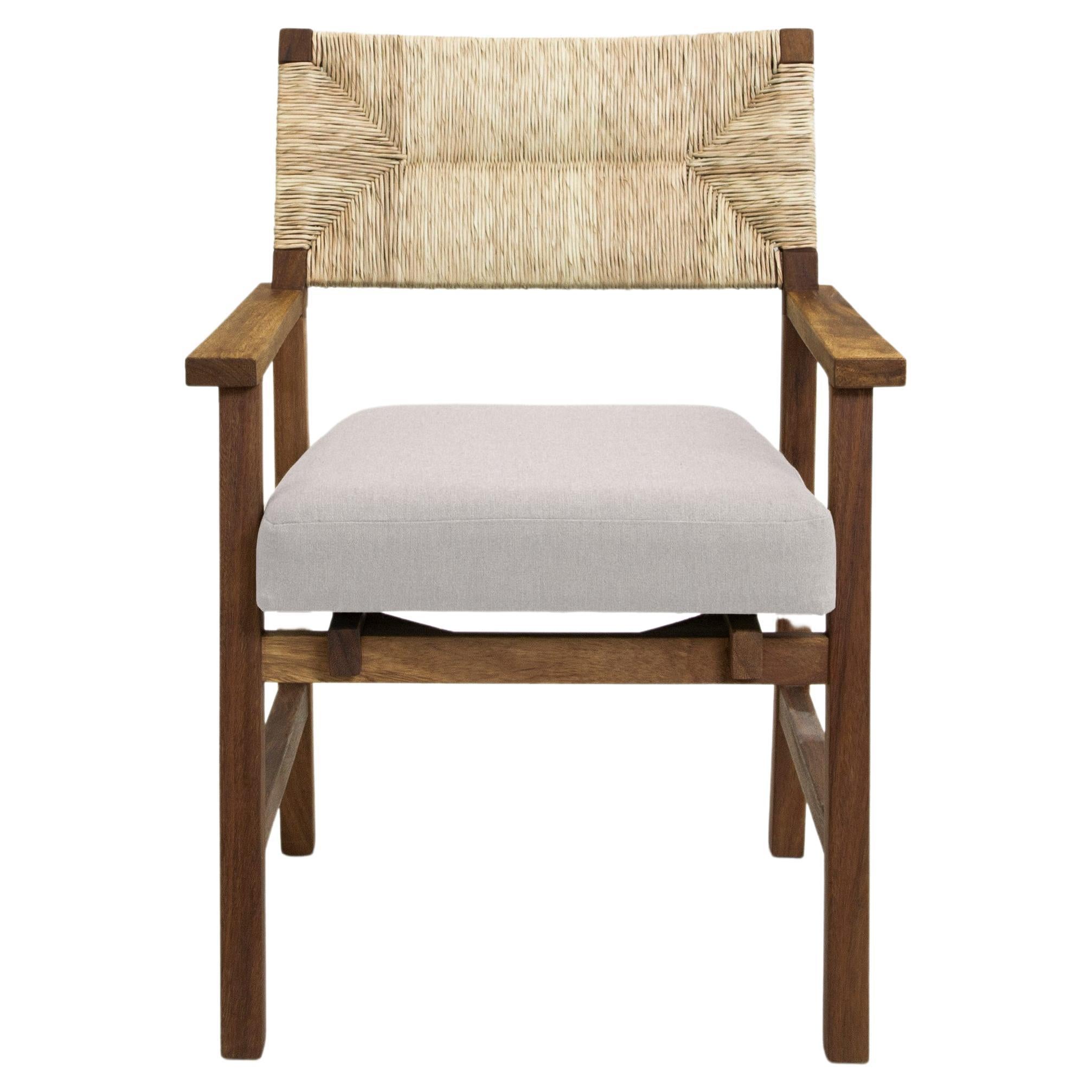 Lago Dining Armchair with Natural Palm Fiber Back, Contemporary Mexican Design For Sale