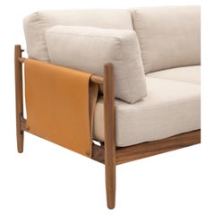Citlal Three-Seat Sofa of Solid Wood, Fabric and Leather, Contemporary Design