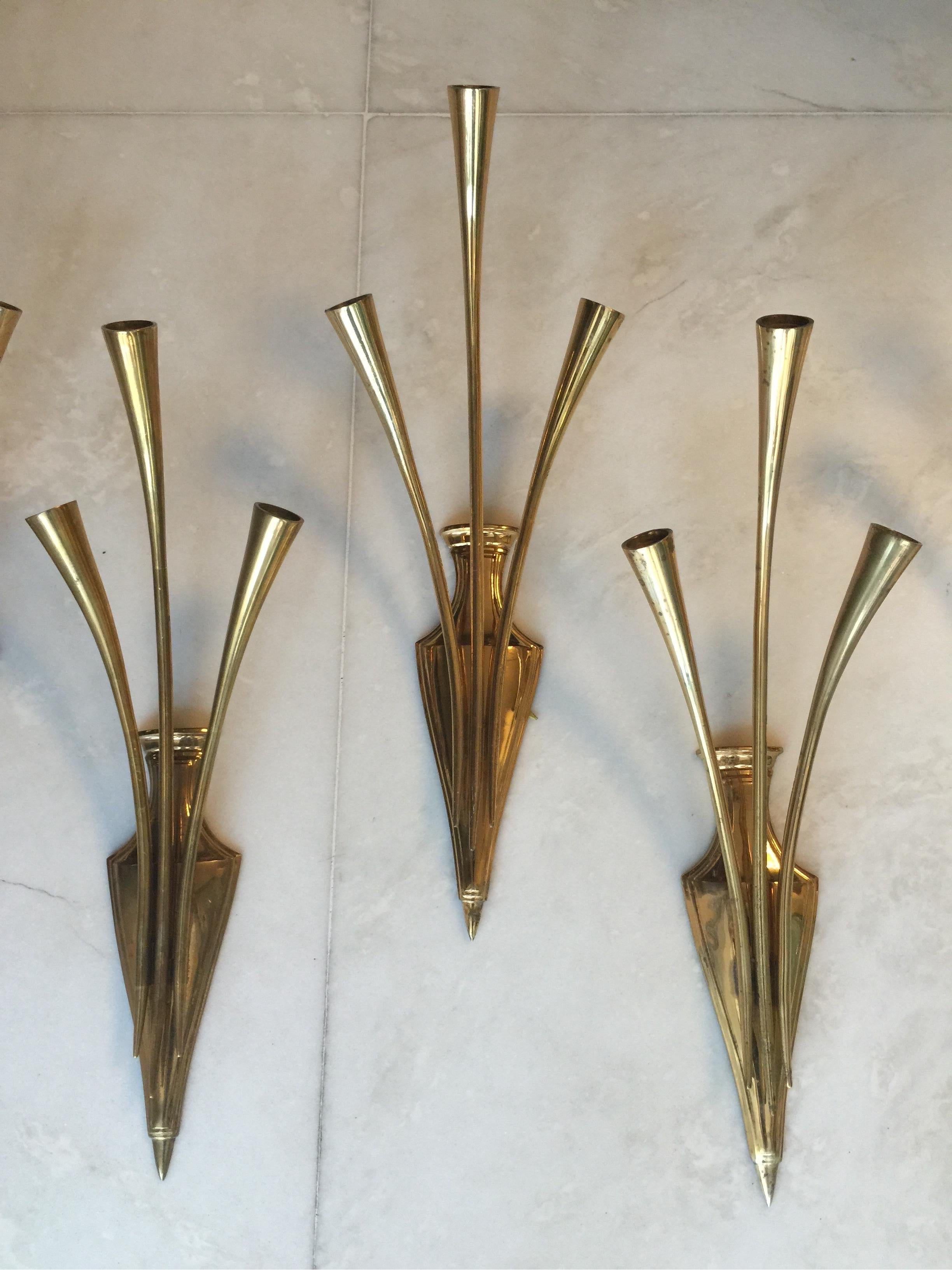 Italian Vintage brass Sconces by Oscar Torlasco for Lumi, Set of Five For Sale 2