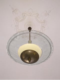 Vintage Curved glass Chandelier by Fontana Arte, Italian Ceiling Lamp from 50s