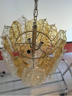 Vintage "Spun Sugar" Chandelier by Mazzega, Bicolored Murano Glass, Italy