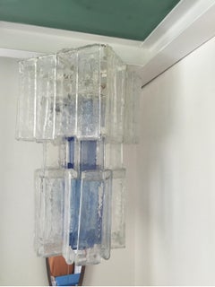 Large Italian clear and blue glass Pendant lamp from Fratelli Toso Murano, 1970s