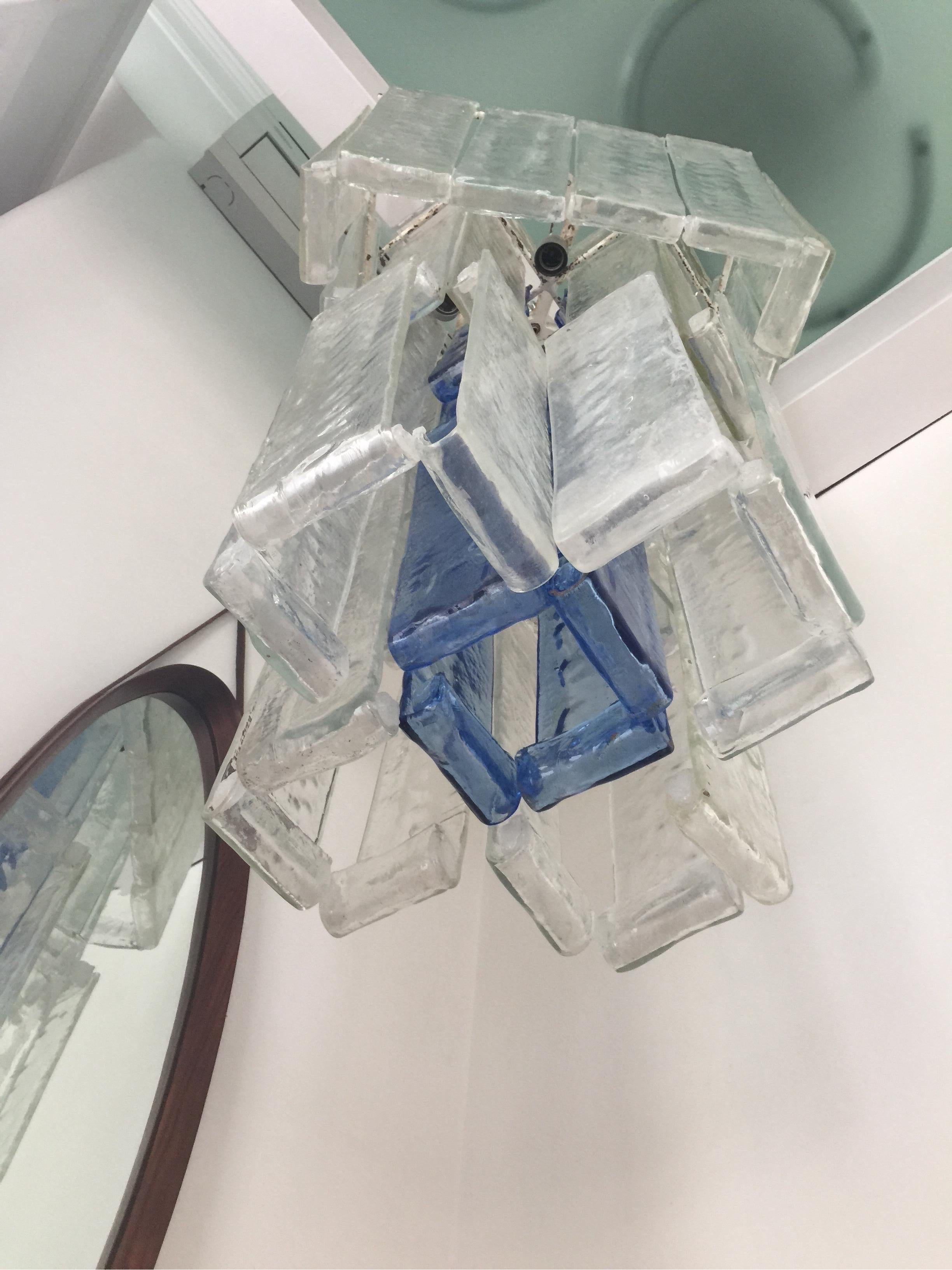 Large Italian clear and blue glass Pendant lamp from Fratelli Toso Murano, 1970s For Sale 1