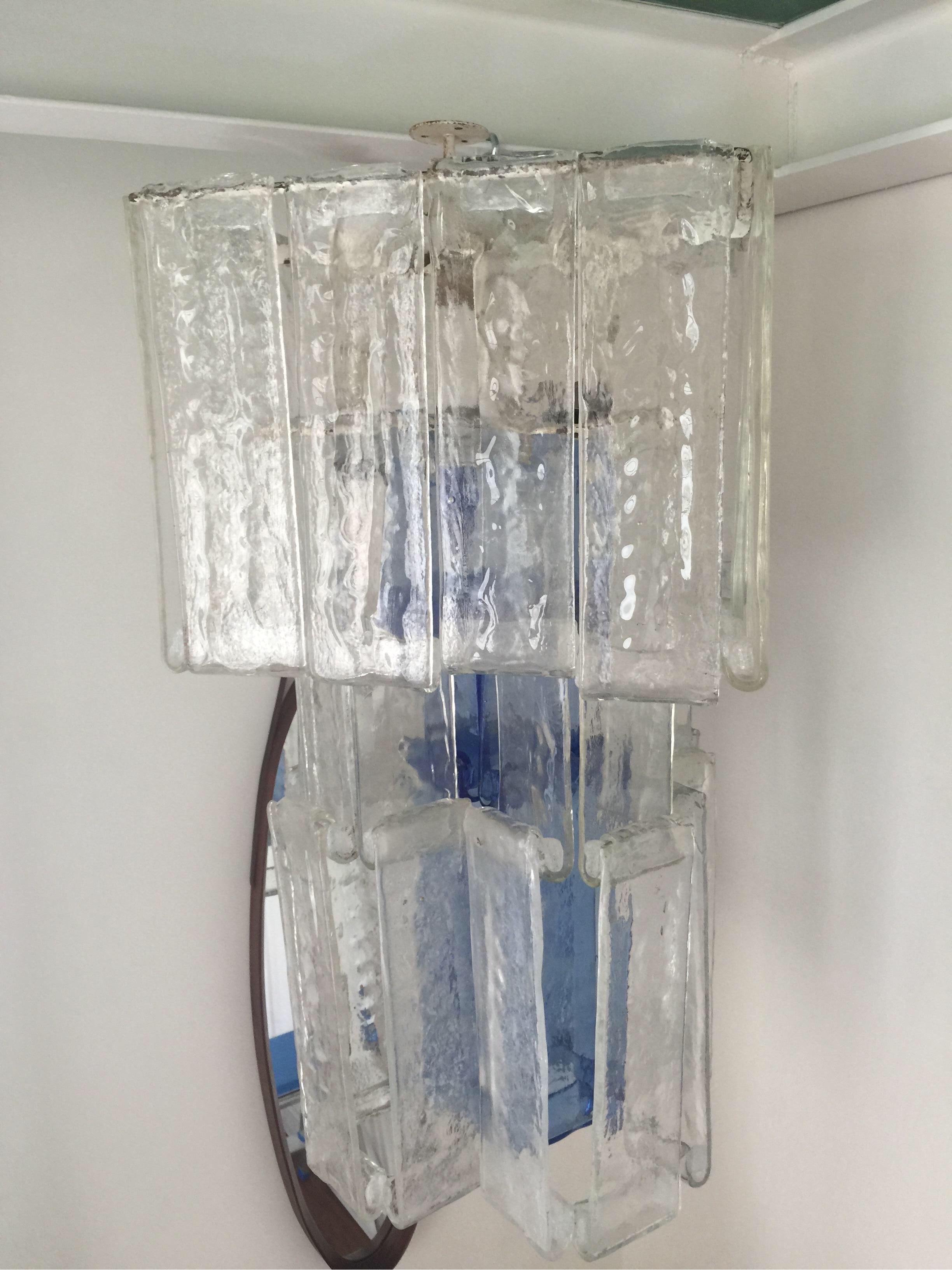 Large Italian clear and blue glass Pendant lamp from Fratelli Toso Murano, 1970s For Sale 2