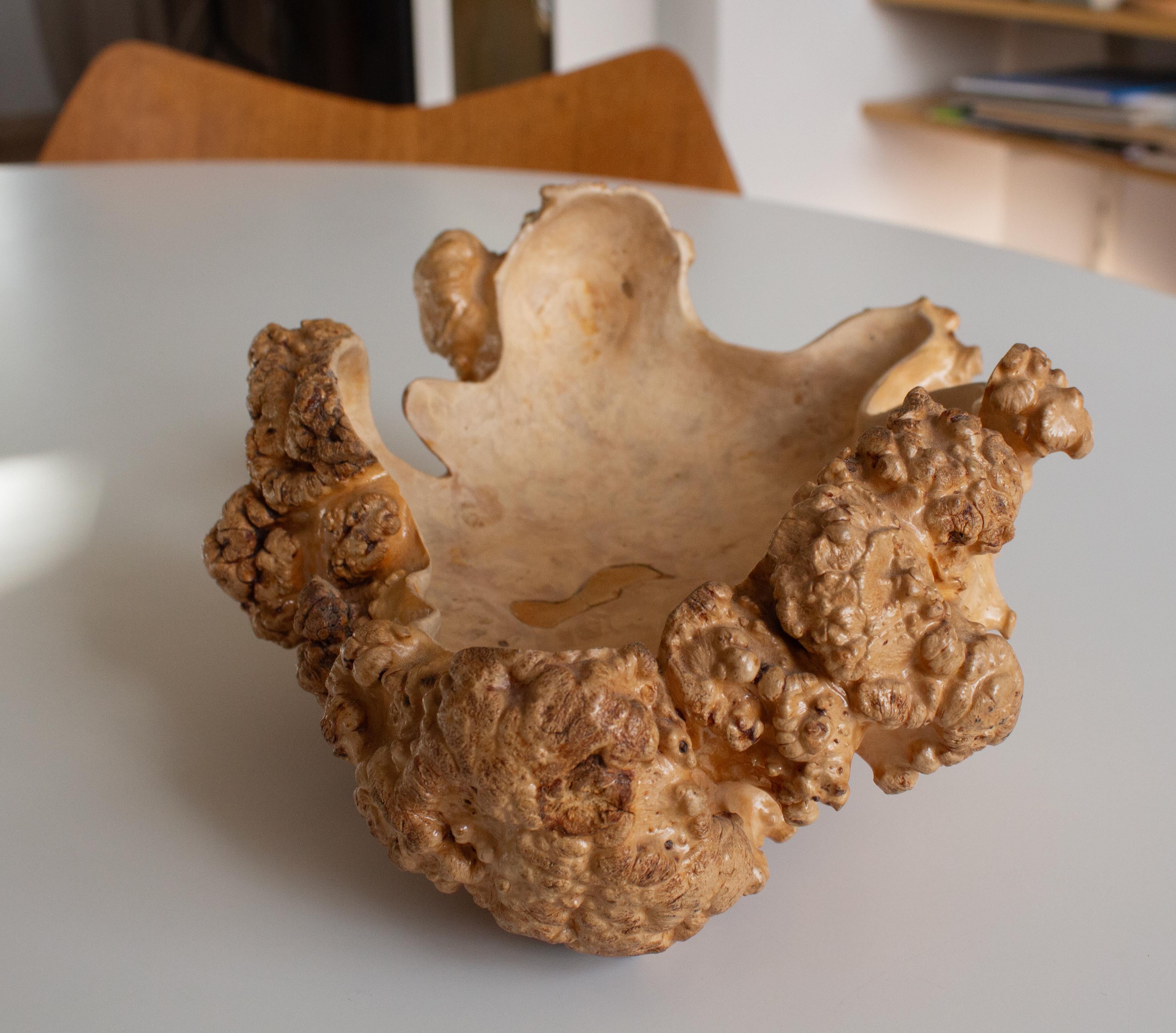 Handmade Swedish Birch Burl Bowl, Scandinavian Modern For Sale 1