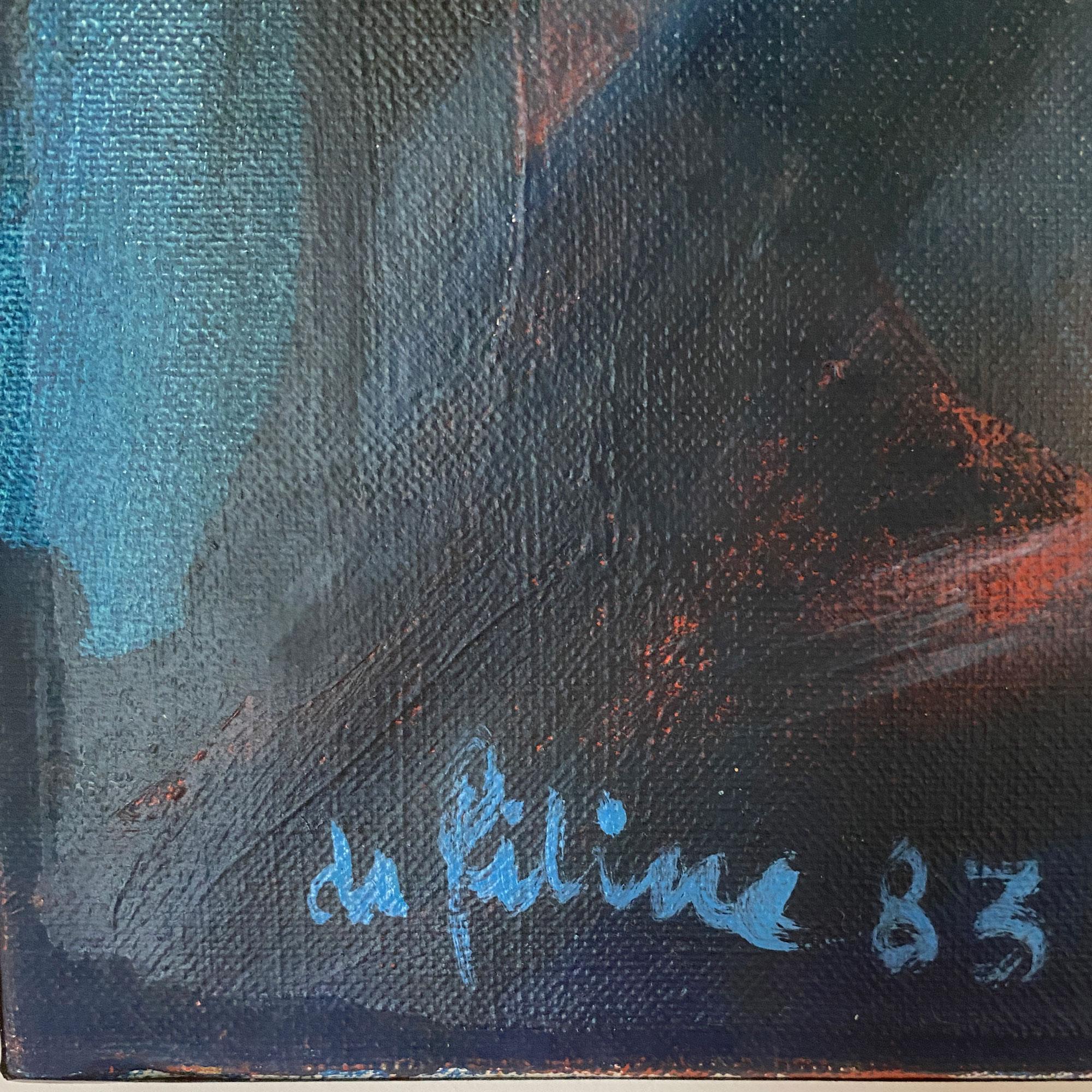 Mid-Century moderno Jacques de Feline de la Roche pittura astratta 1983 in vendita