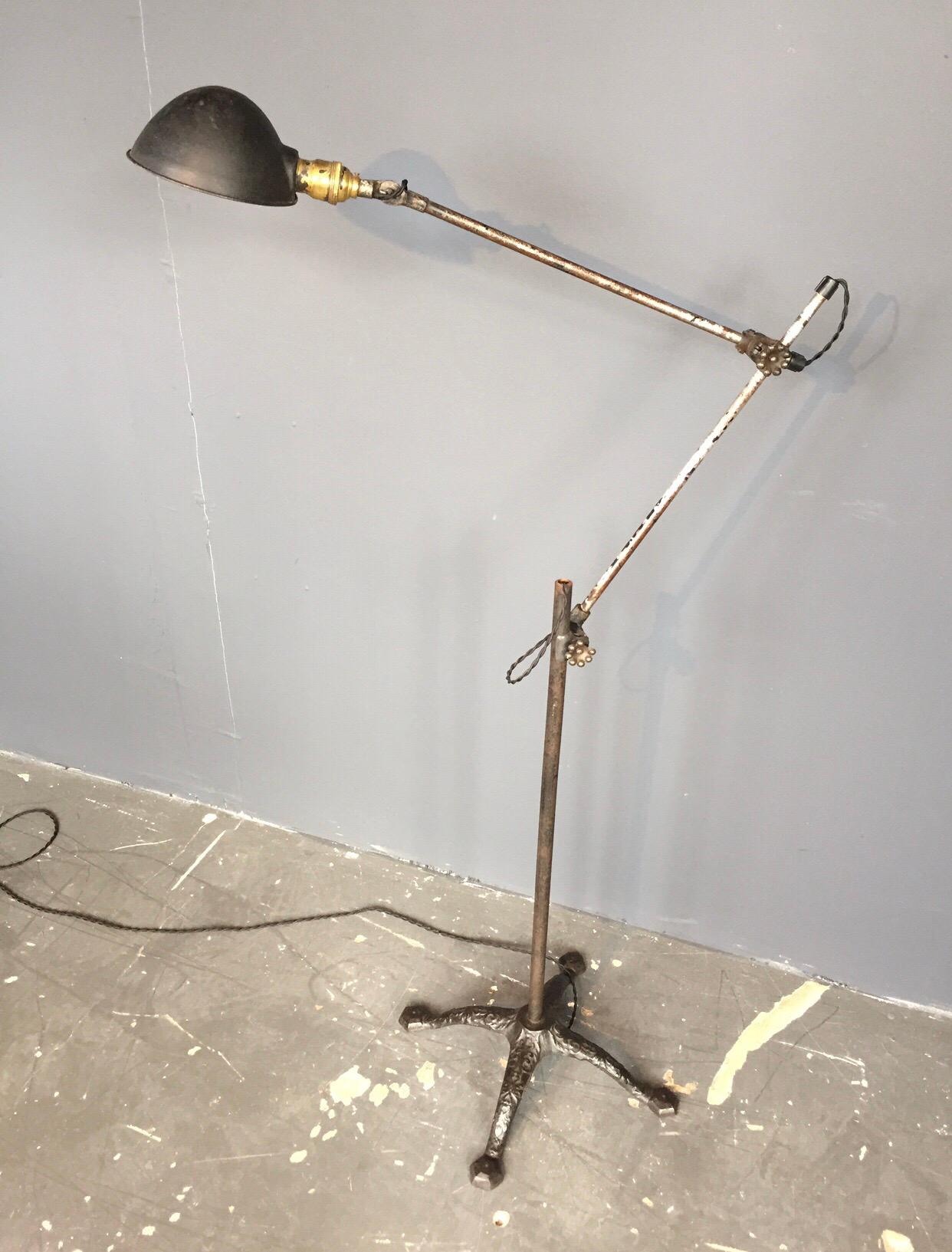 Turn of the century Otis C. white floor lamp.
Otis C. White is regarded as the world’s first industrial lamp being established in 1883.
This lamp is in great original condition with new wiring and still has the original Bryant brass E27 bulb holder.