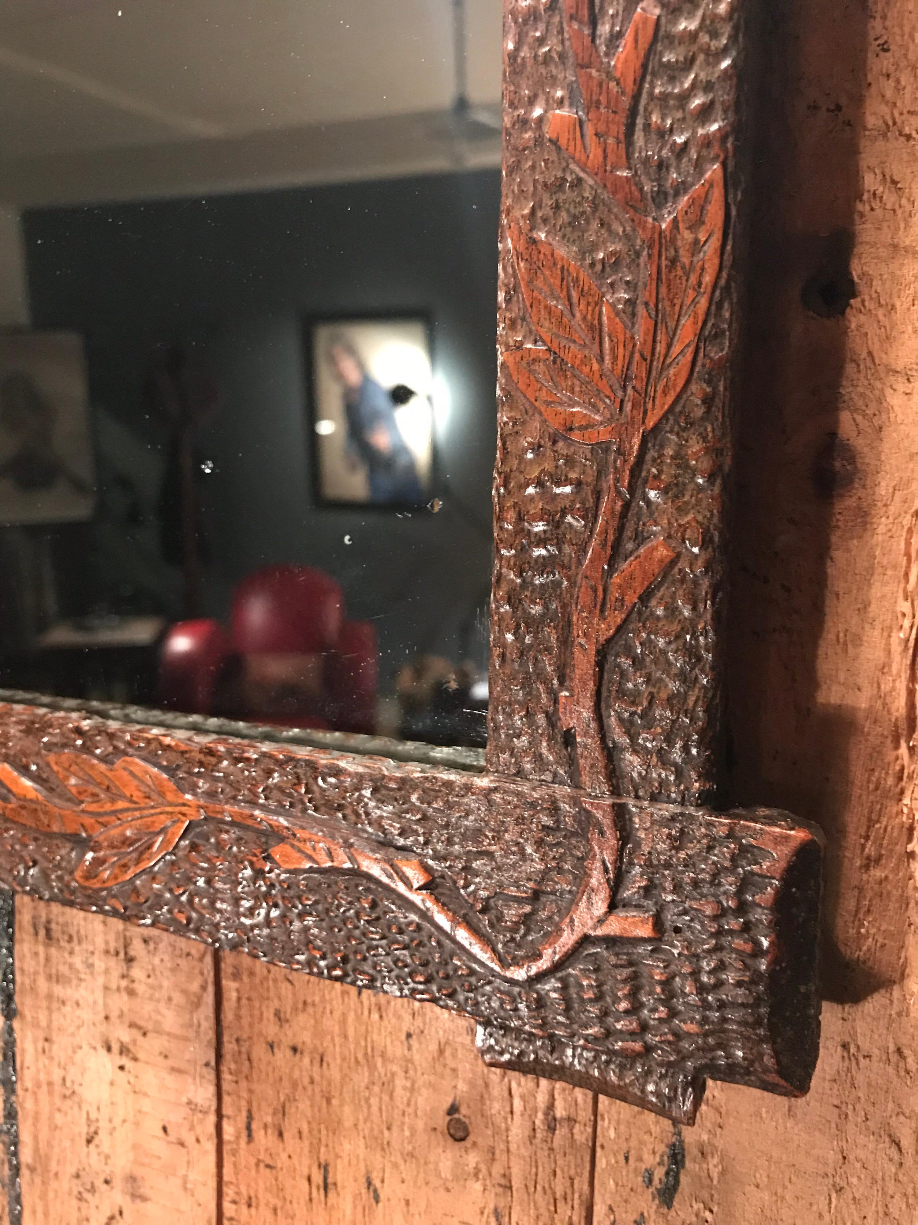 Danish Pair of Matching Antique Hand Carved Folk Art Mirrors