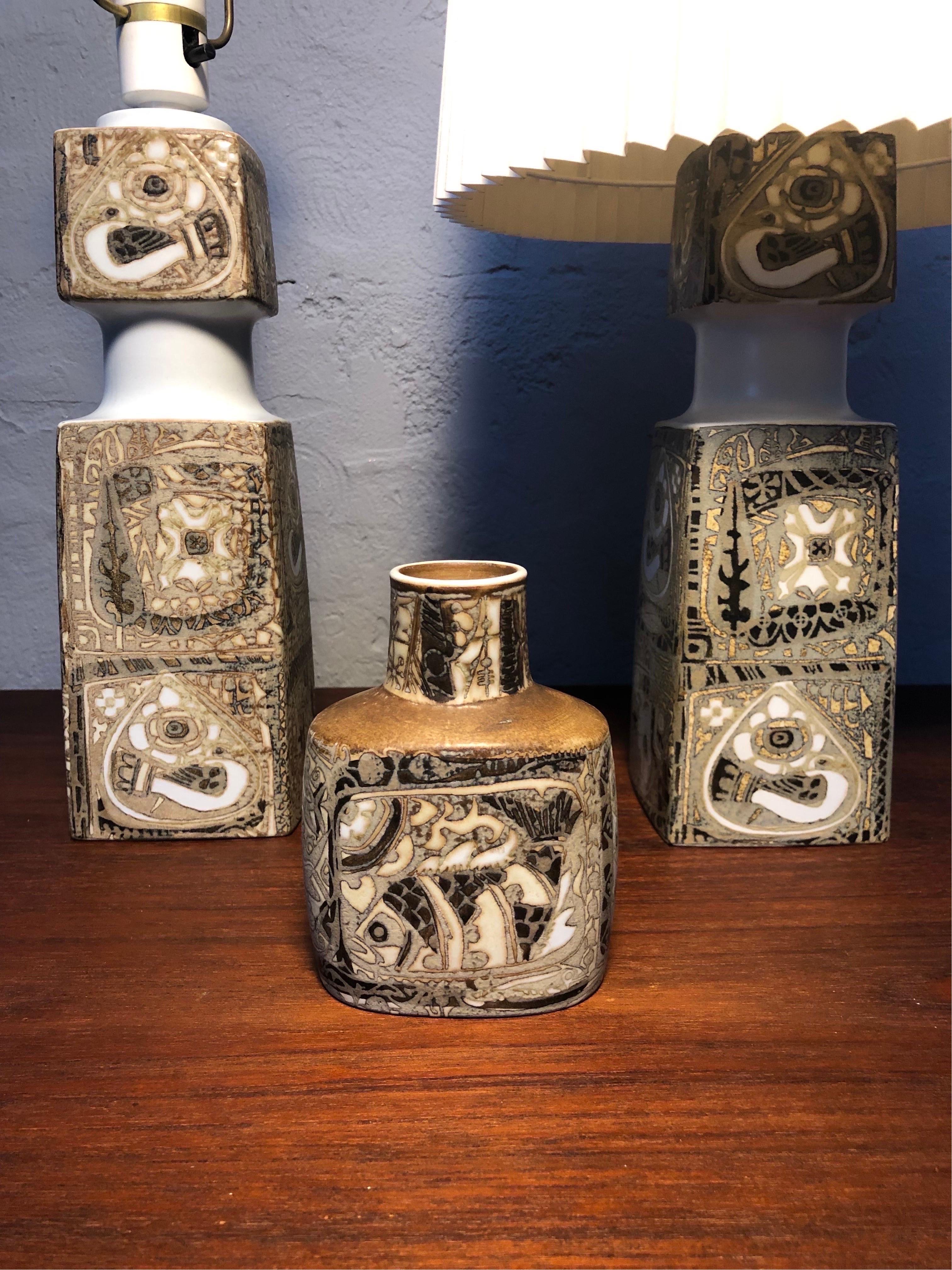 Paire de lampes de table en céramique du milieu du siècle par Nils Thorssen pour Fog et Mørup en vente 6