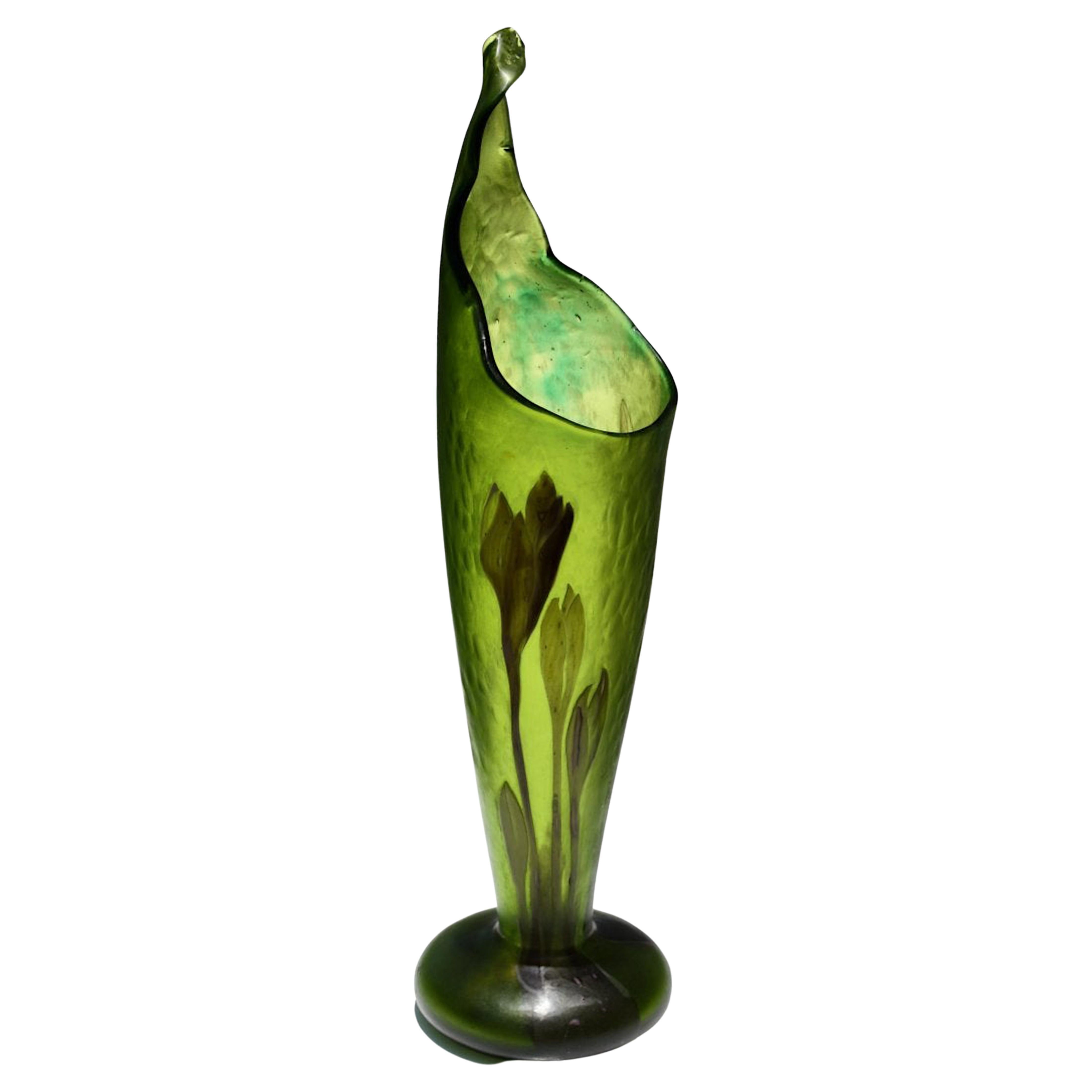 Rare Emile Gallé Crocus Marqueterie-Sur-Verre Glass Vase For Sale