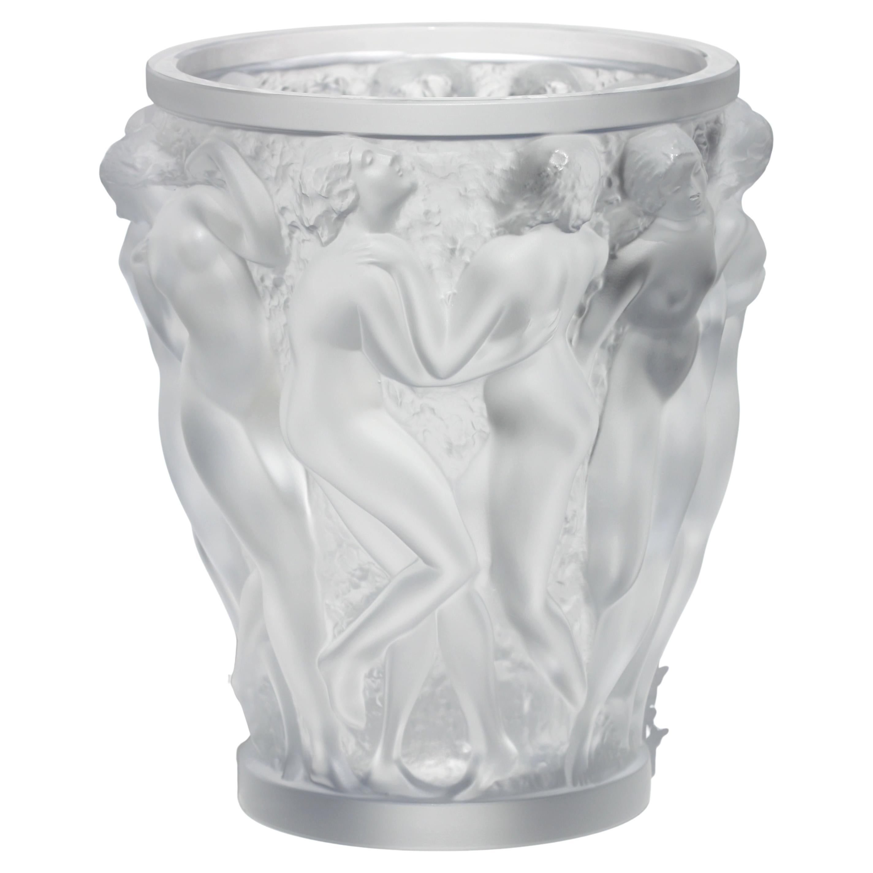 Lalique France, “Bacchantes” Frosted Crystal Vase For Sale
