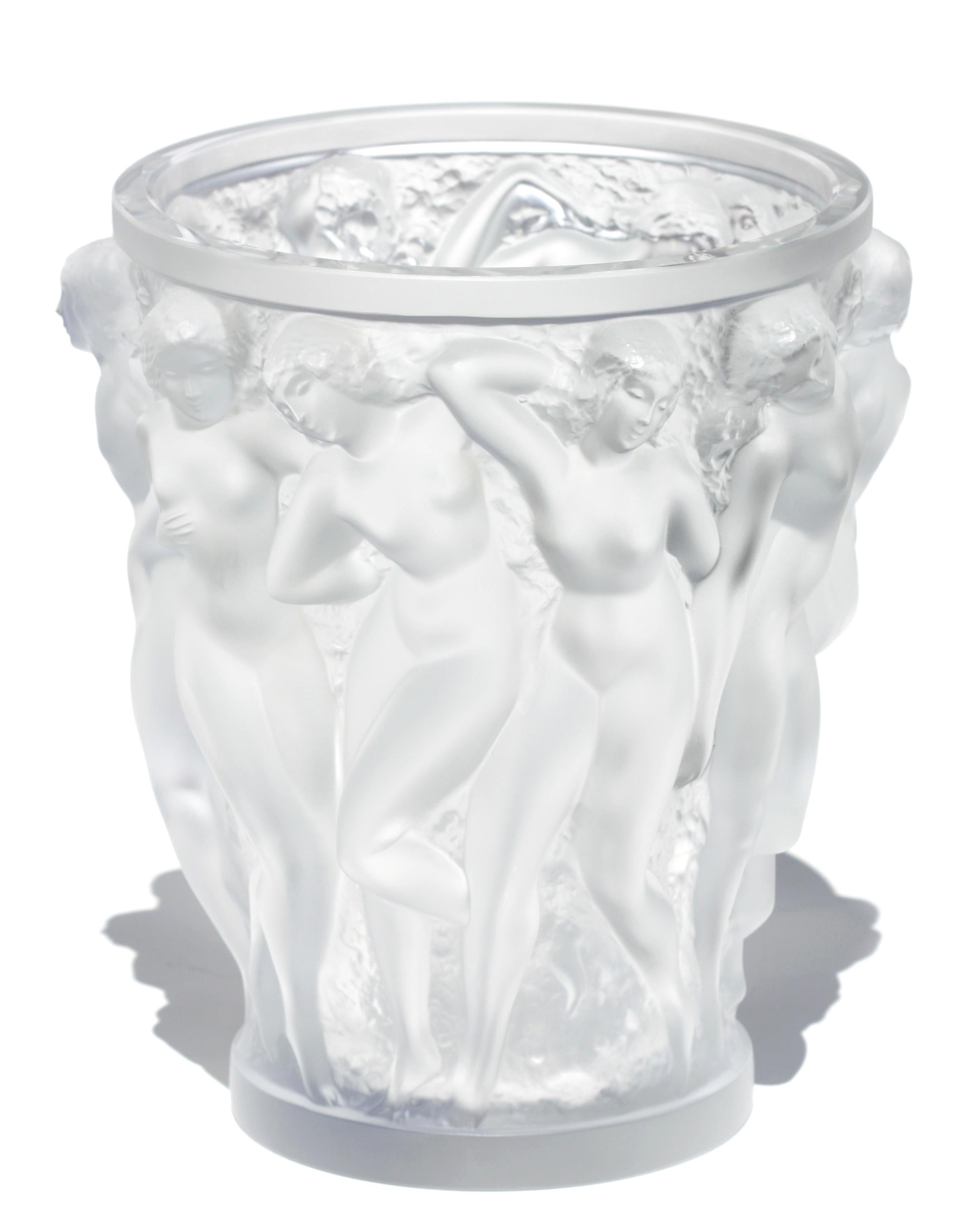 Lalique France, “Bacchantes” Frosted Crystal Vase In Good Condition For Sale In West Palm Beach, FL