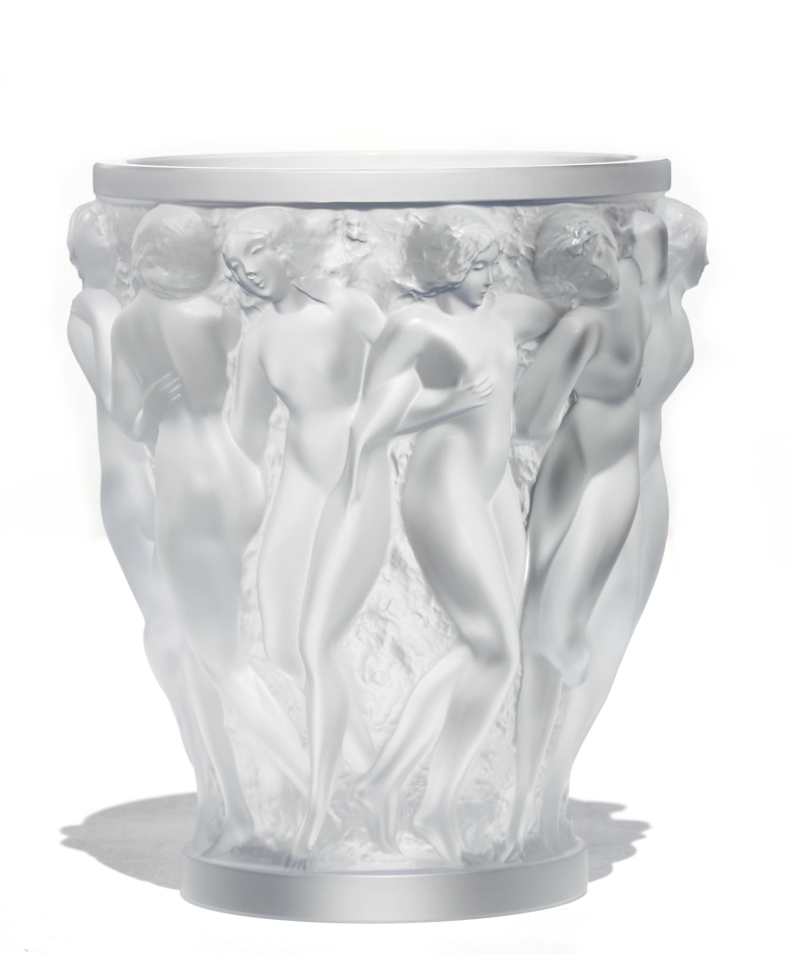 Lalique France, “Bacchantes” Frosted Crystal Vase For Sale 1