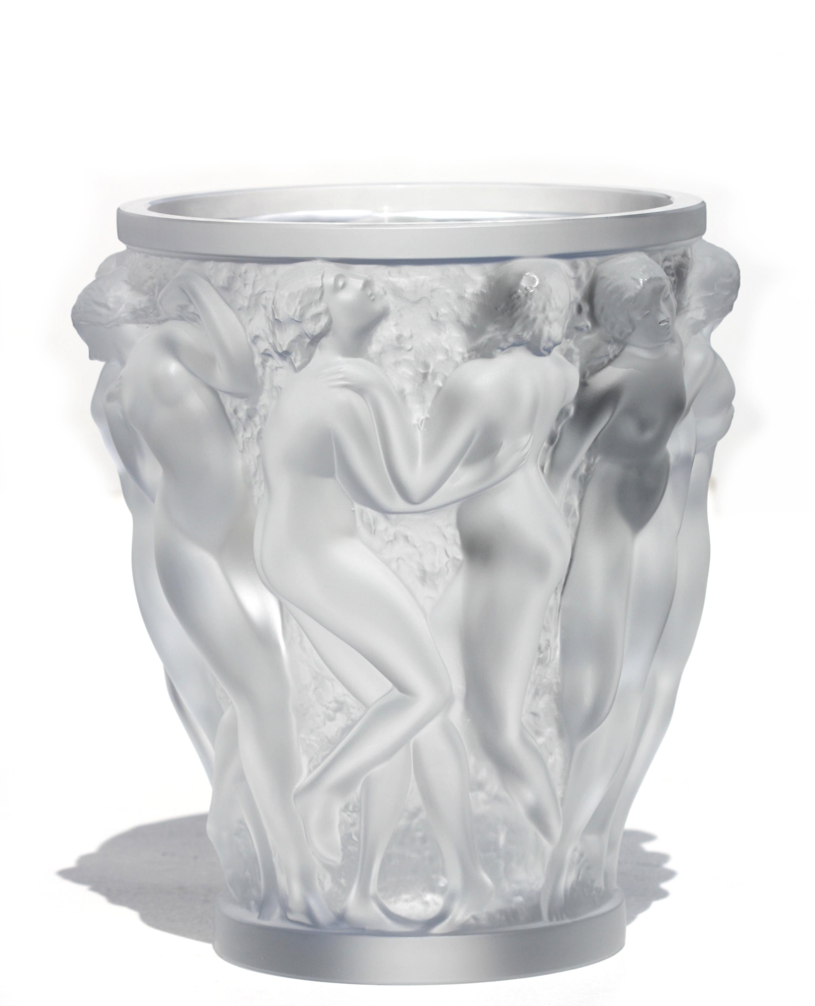 Lalique France, “Bacchantes” Frosted Crystal Vase For Sale 2